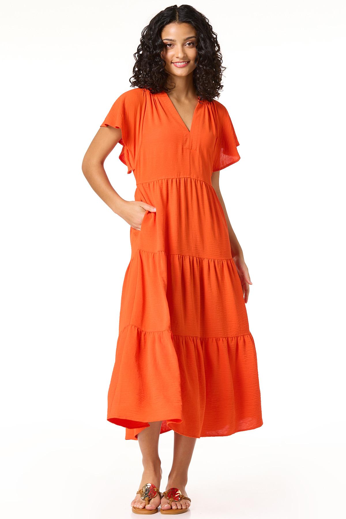 Orange Tiered Midi Dress