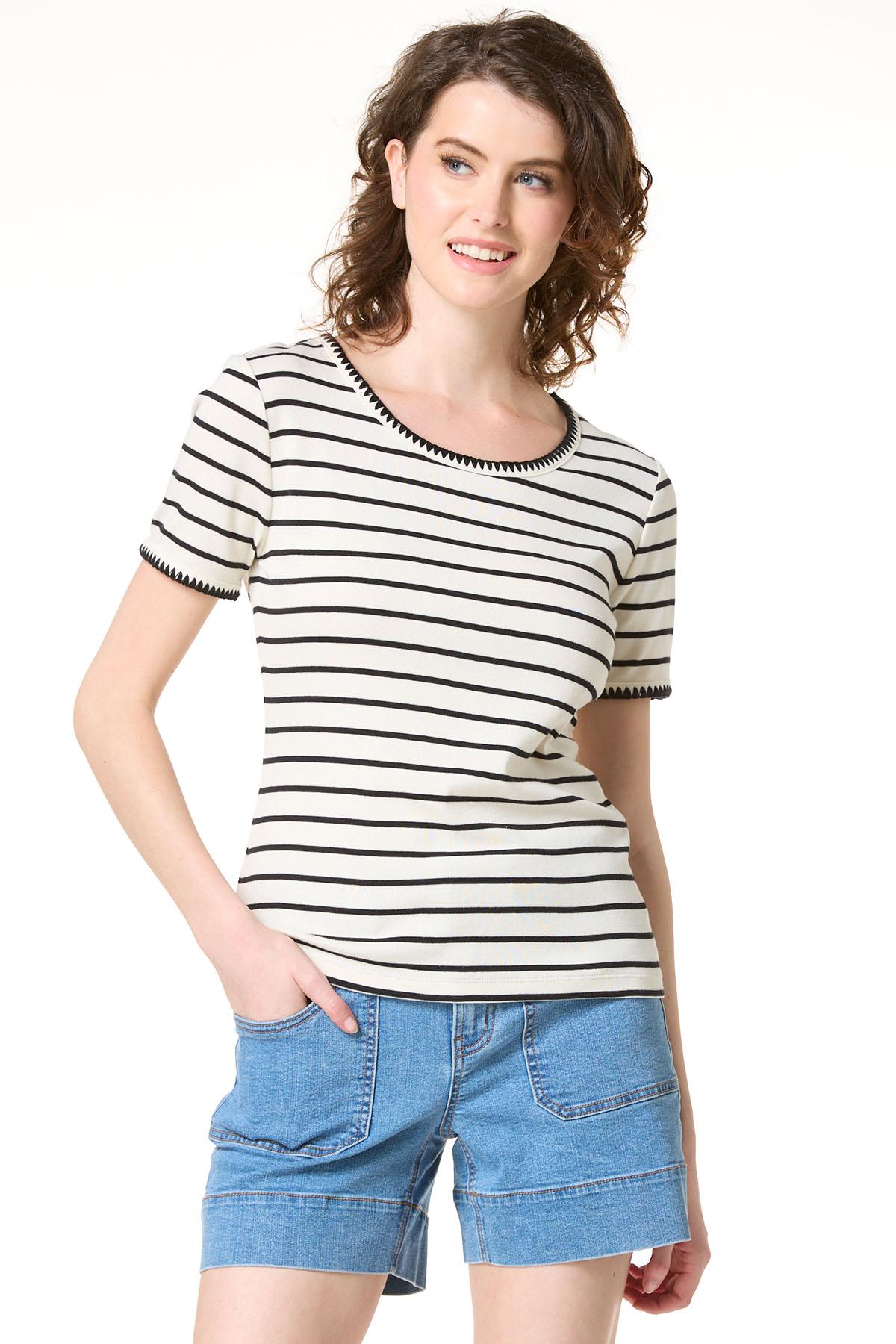 トップス c.e Cato Fashions | Cato Stripe Stitch Trim Top