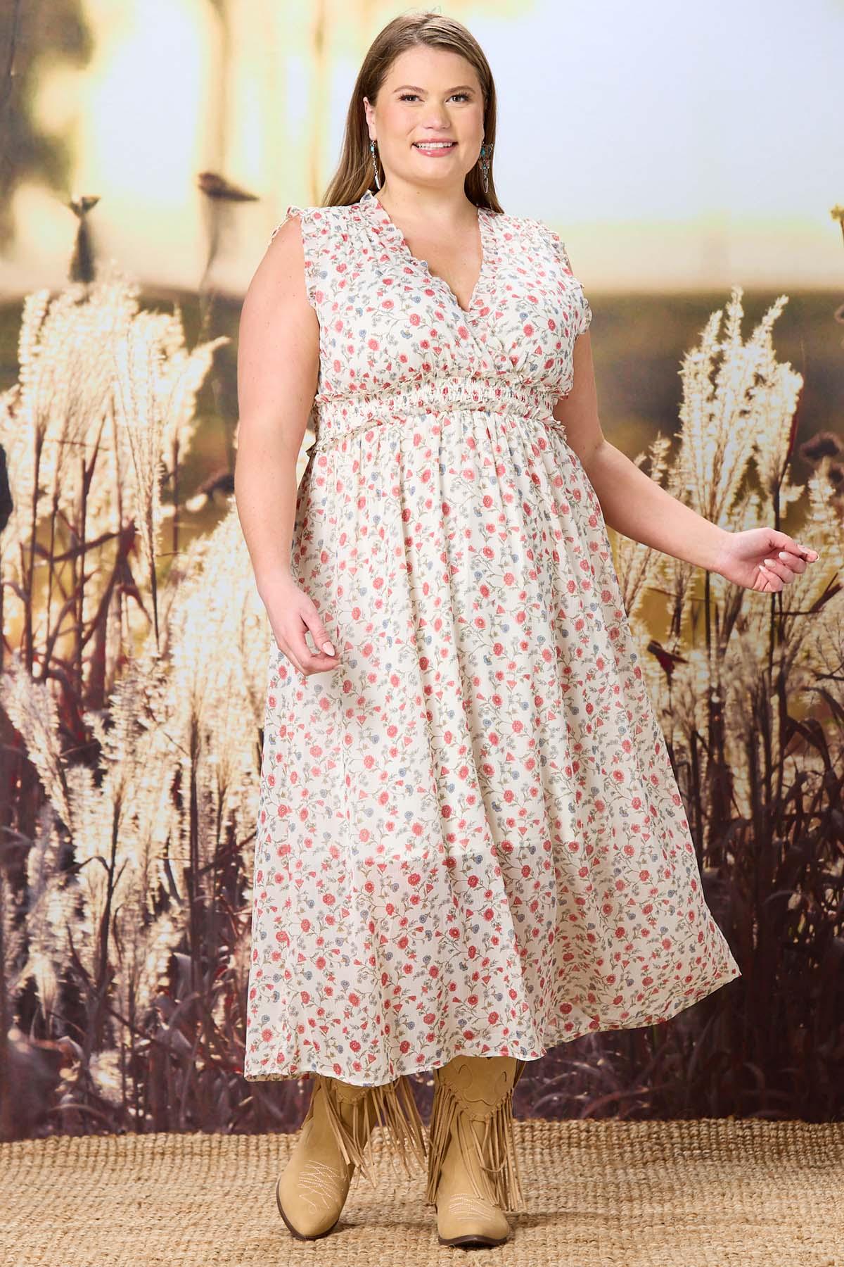 Plus Size Festival Floral Smocked Dress - White