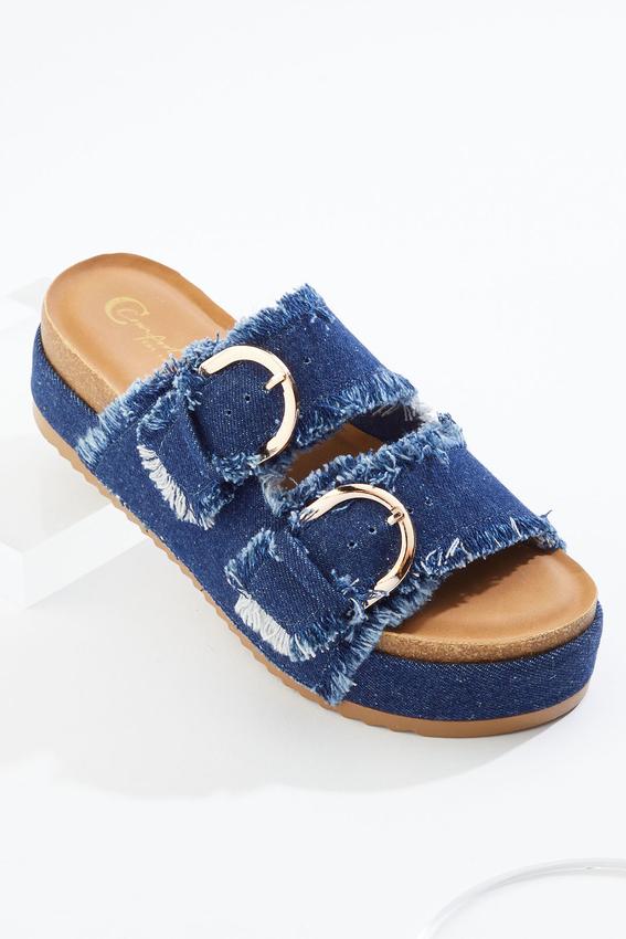 Cato Fashions | Cato Wide Width Double Buckle Denim Platform Sandals