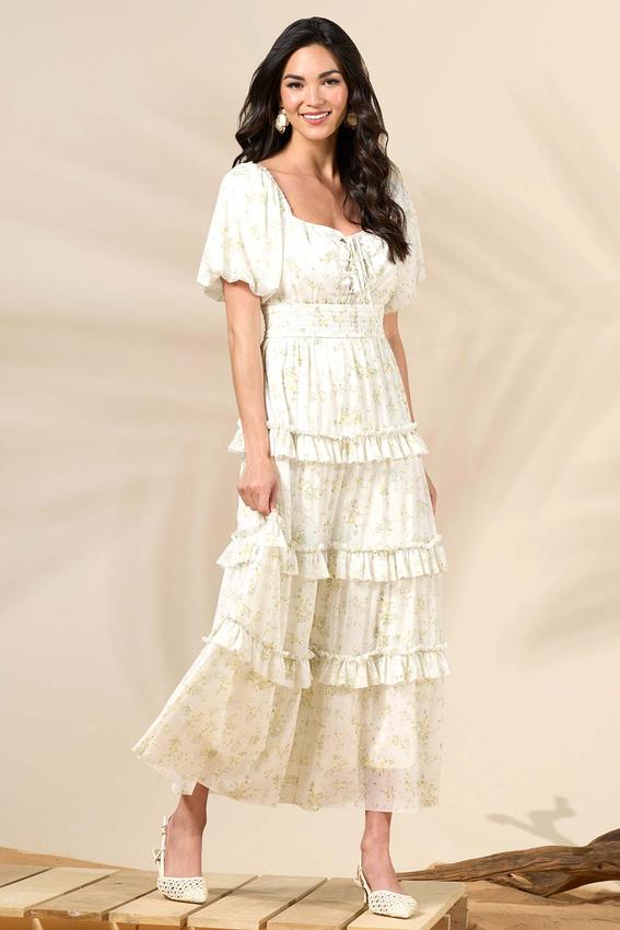 sparkly floral lace sheer corset sequins short homecoming dress Dolce & Gabbana Floral Tiered Lace Trim Midi Dress
