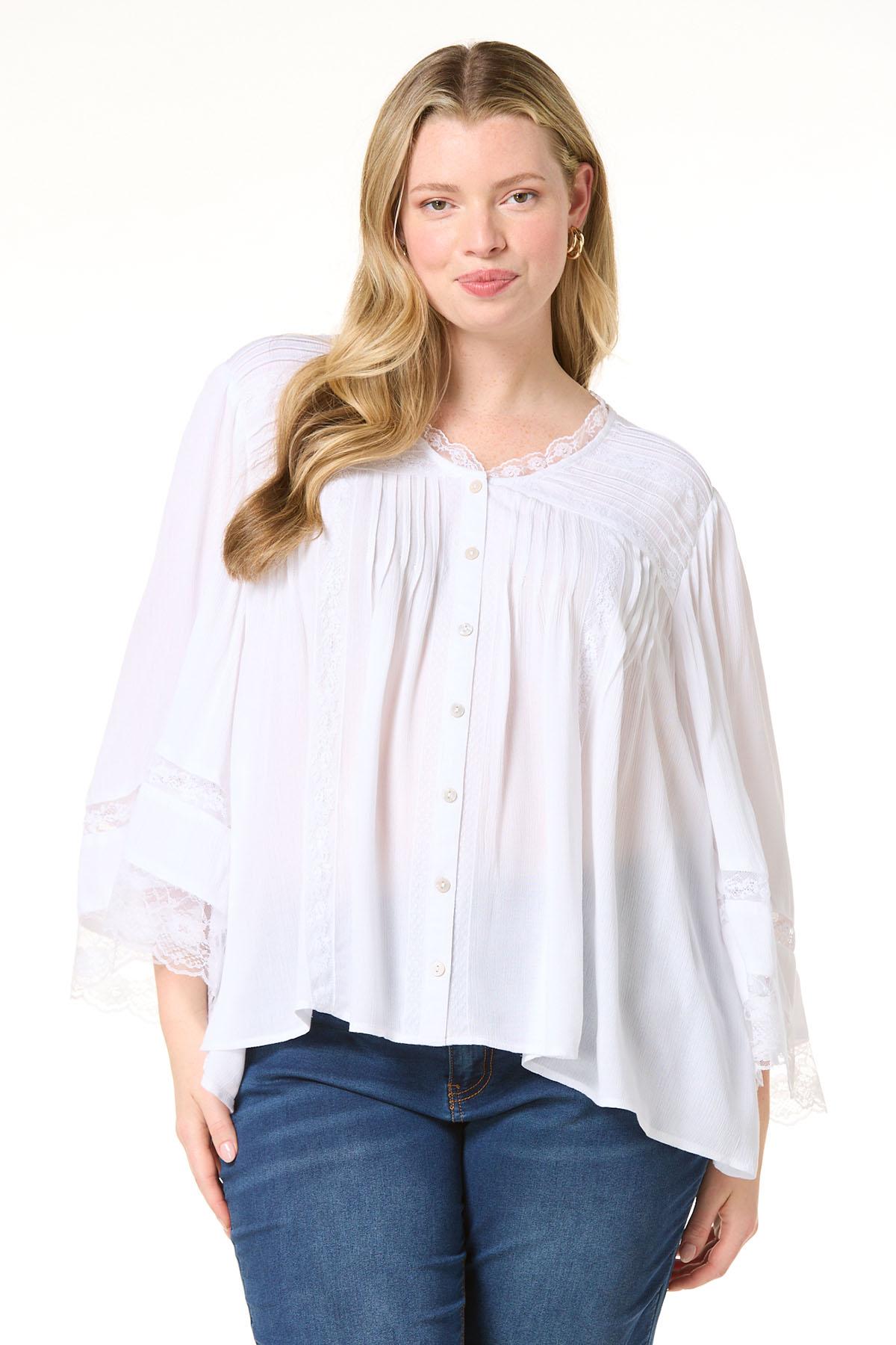 Cato Fashions | Cato Plus Size White Lace Trim Poet Top Cato Fashions | Cato Plus Size White Lace Trim Poet Top
