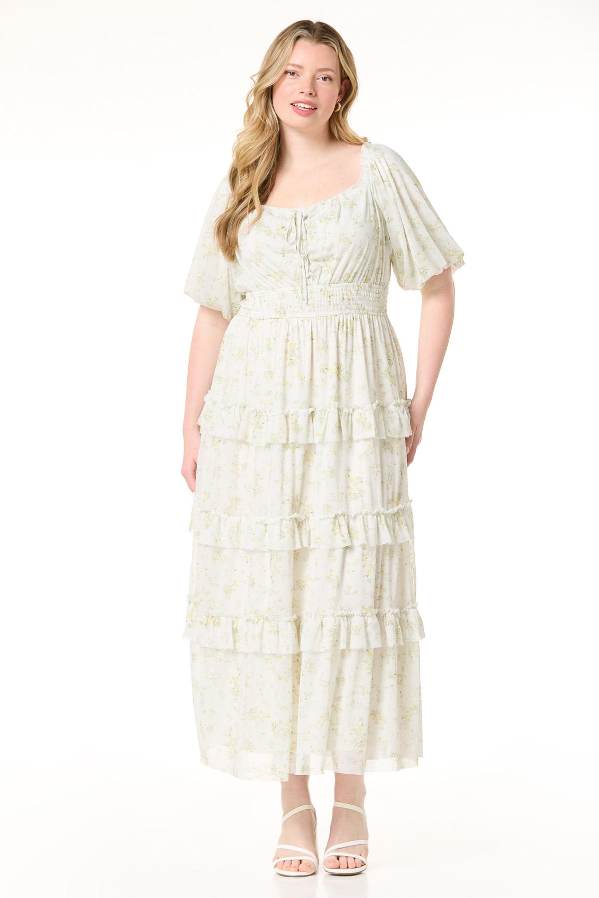 Plus Size Tiered Mesh Floral Dress