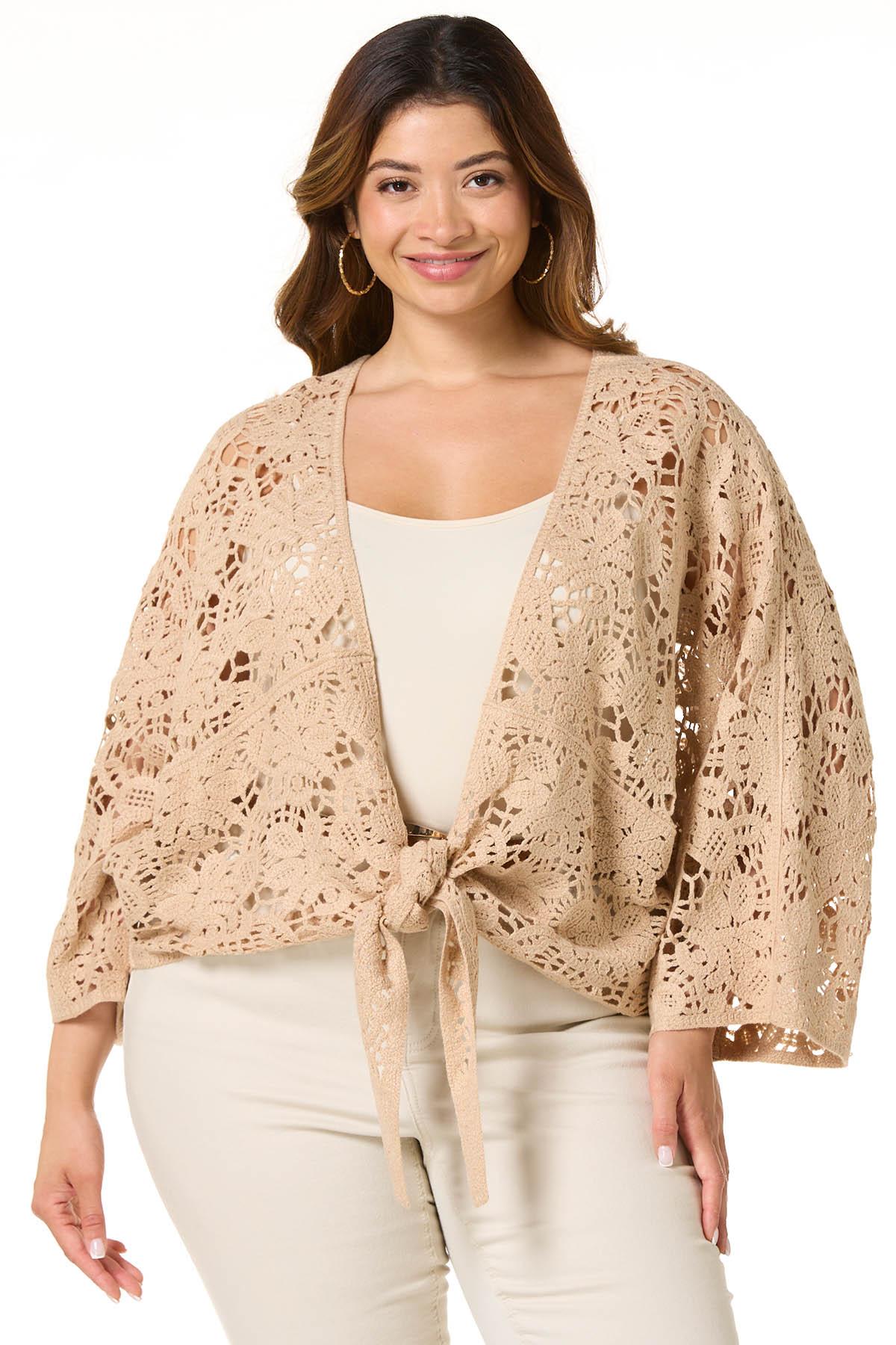 Cato Fashions | Cato Plus Size Crochet Tie Waist Kimono