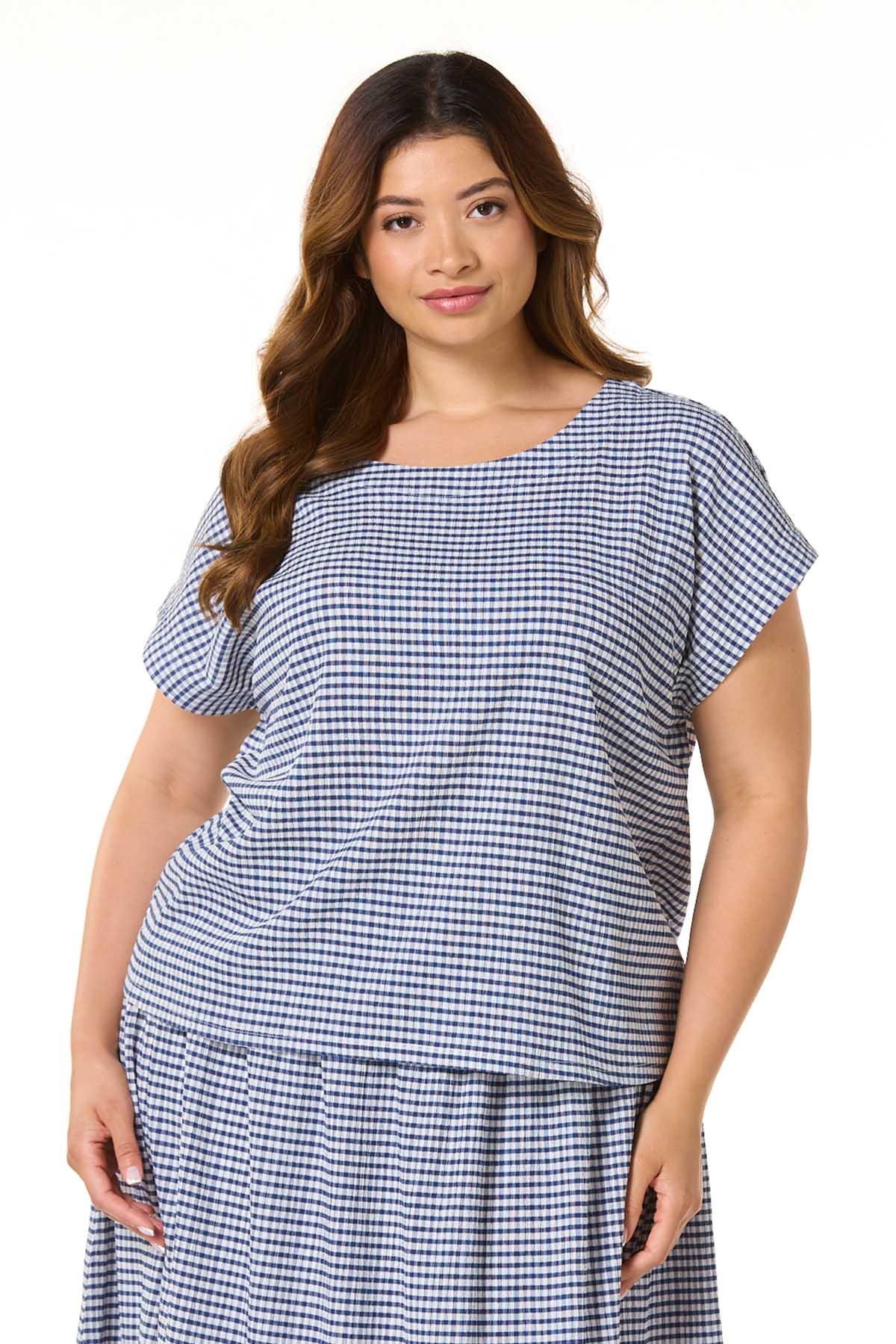 Plus Size BLUE Gingham Top - BLUE Plus Size BLUE Gingham Top - BLUE