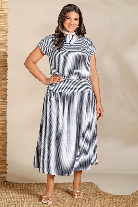blue and white gingham dress plus size Plus Size Maxi Dress Ruffle Sleeveless-Blue White Plaid, 3XL