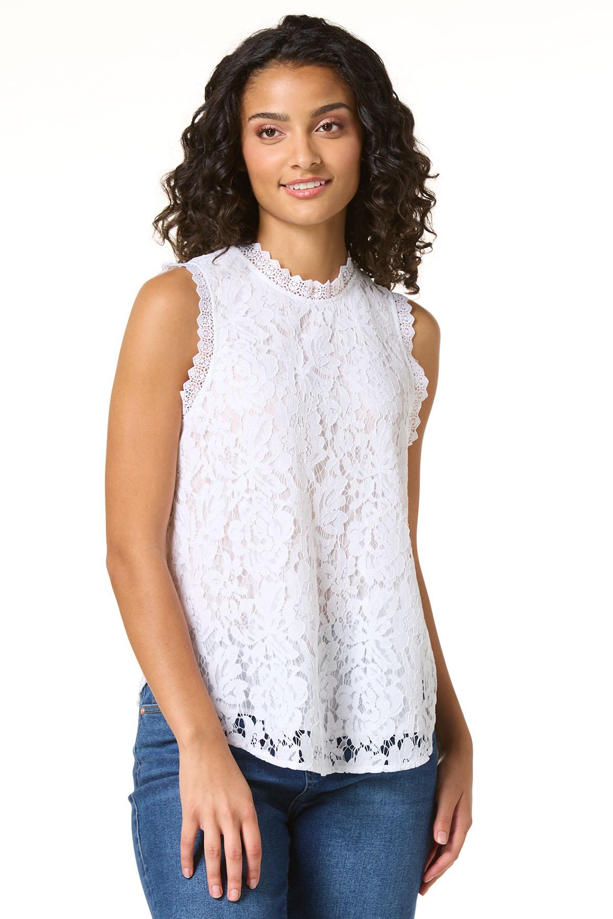 White Allover Lace Tank - White