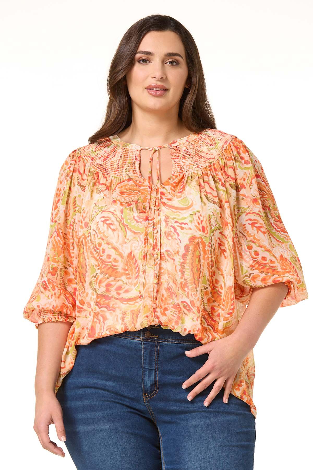 Cato Fashions | Cato Plus Size Smocked Peach Paisley Top