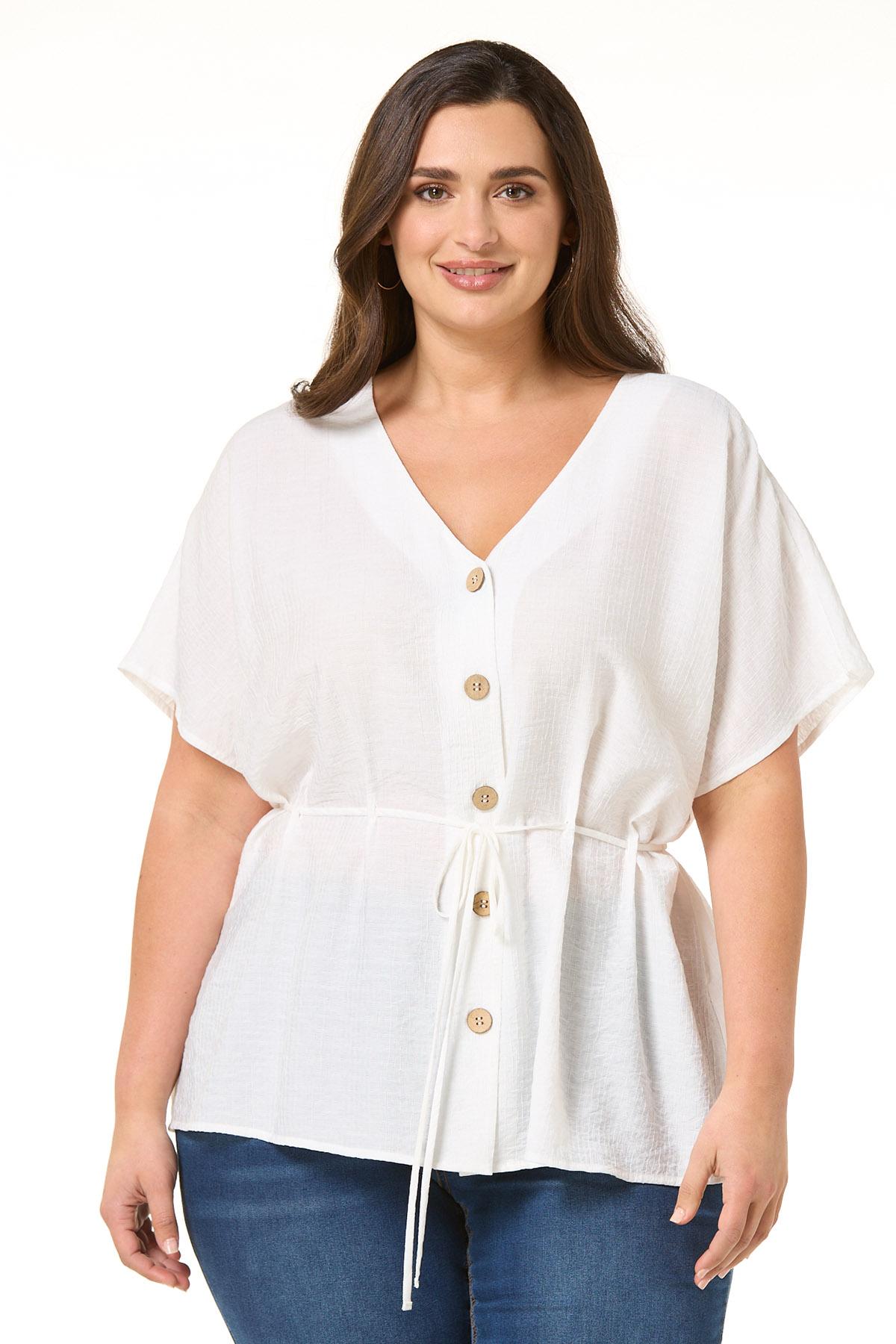 womens white dress shirt plus size Plus Size White Cotton Button Up Shirt