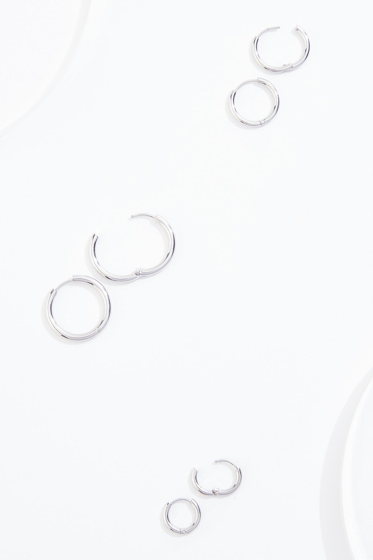 Waterproof Silver Hoop Earring Set