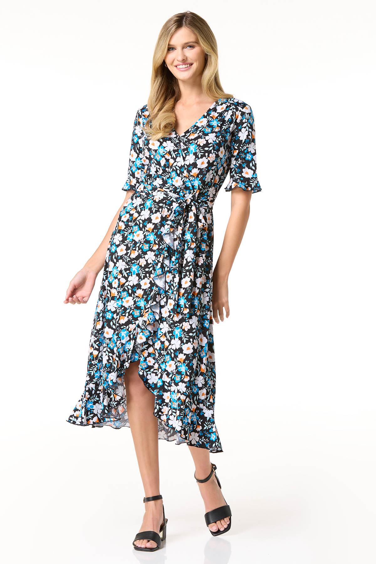 Ruffled Floral Wrap Dress