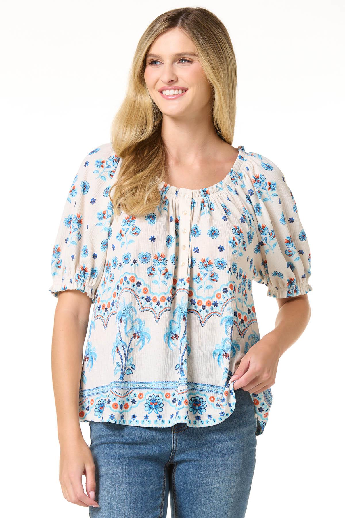 Blue Floral Puff Sleeve Top