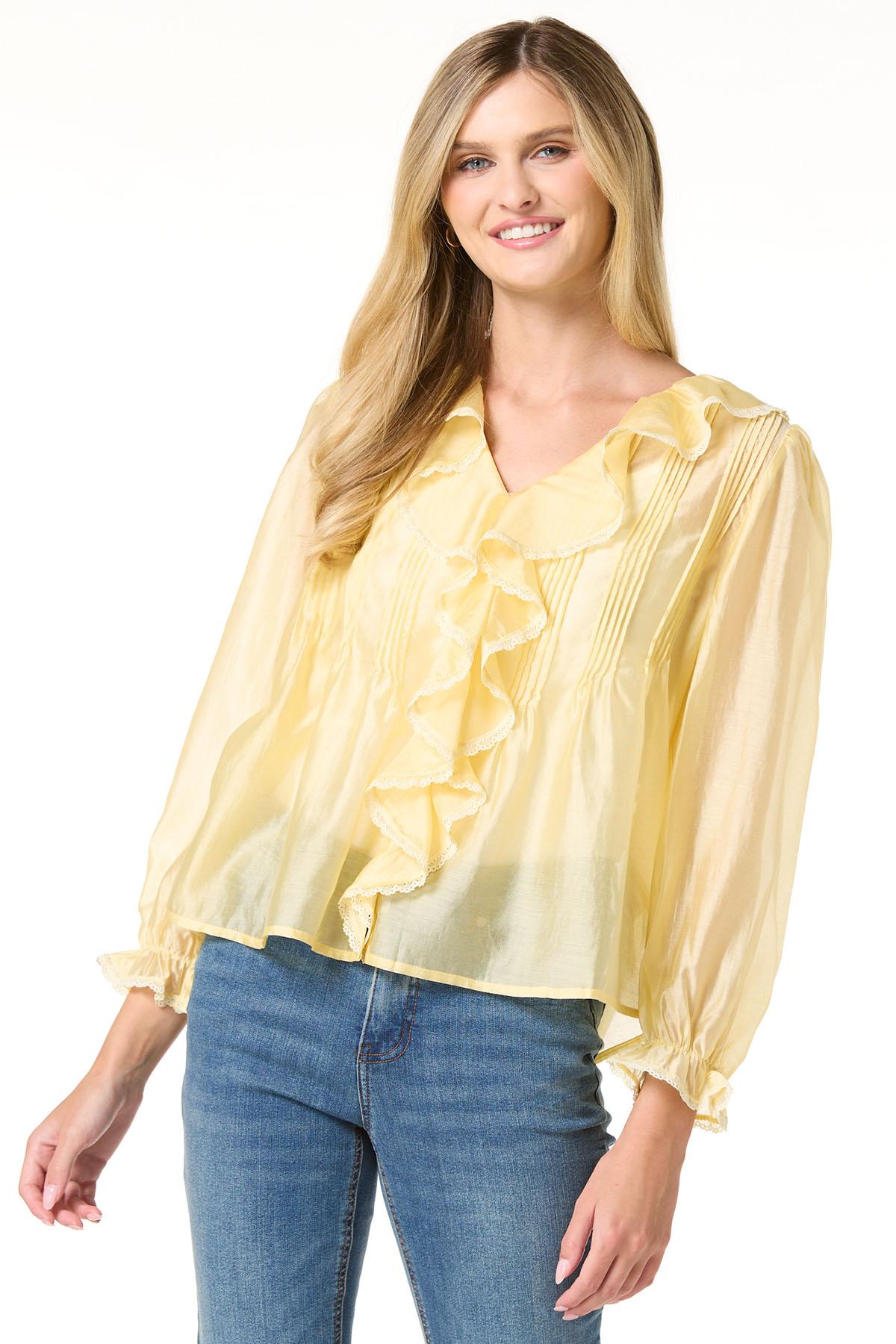 Cato Fashions | Cato Yellow Ruffled Lace Trim Top