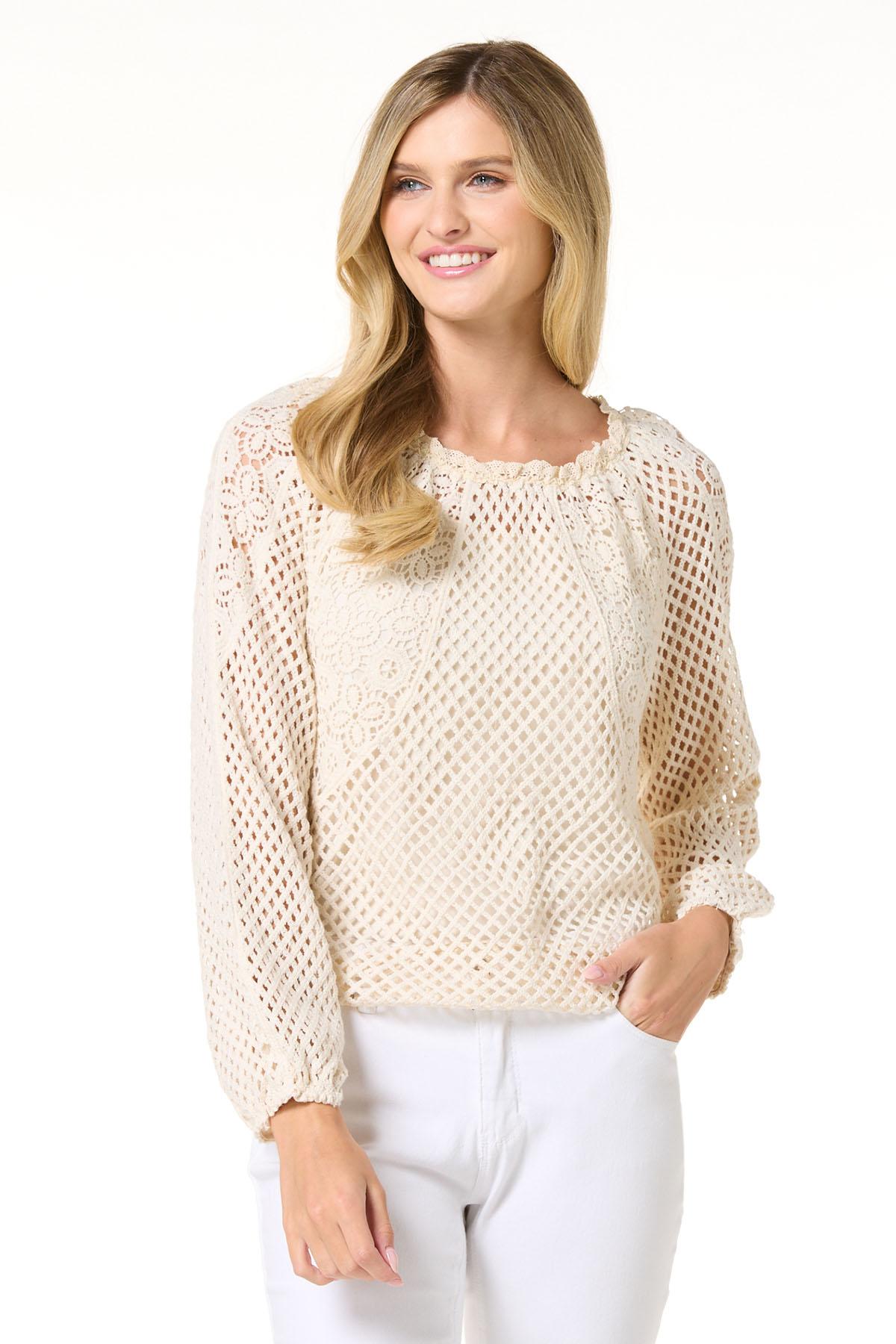 Cato Fashions | Cato Ivory Floral Crochet Top