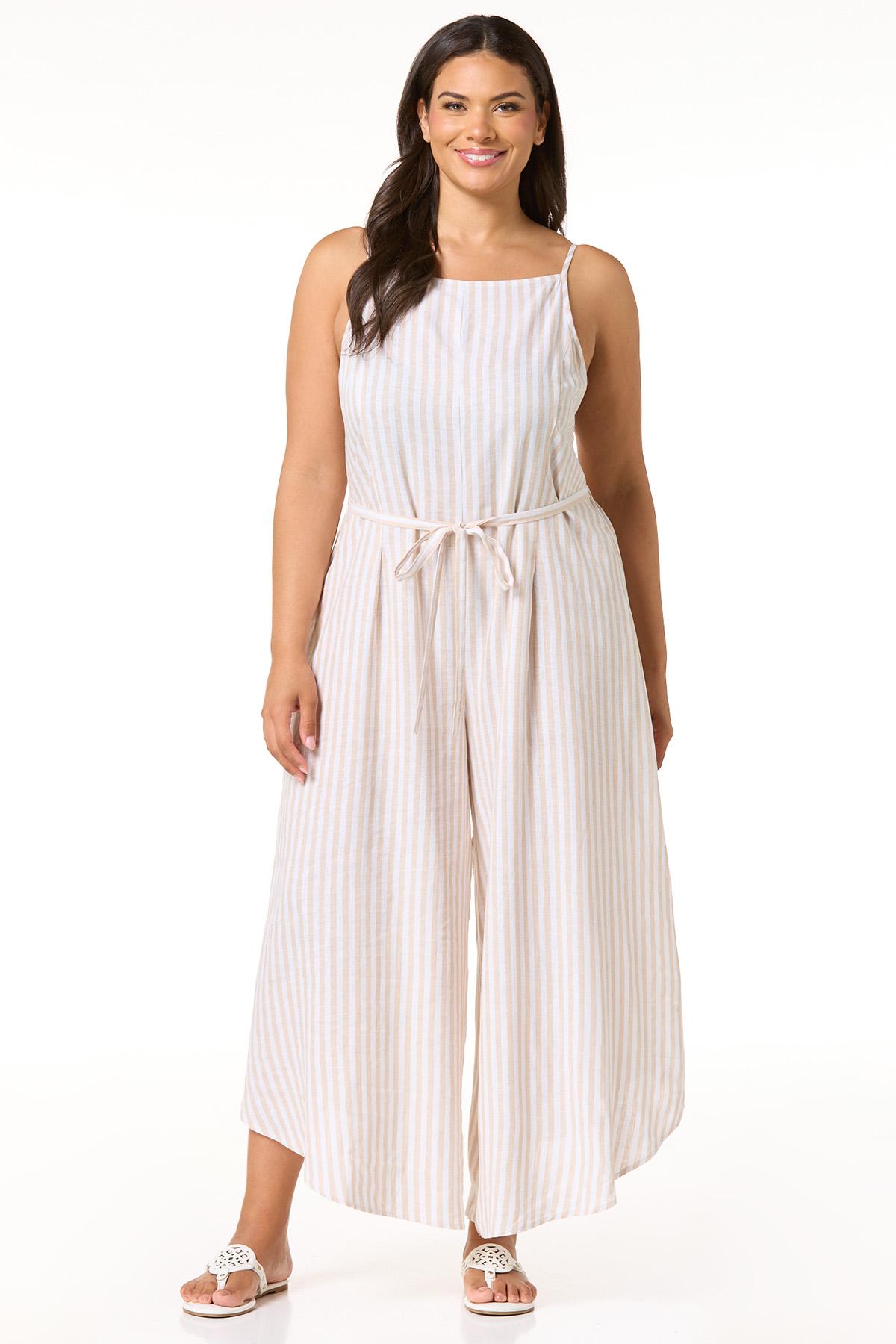 Plus Size Stripe Linen Jumpsuit