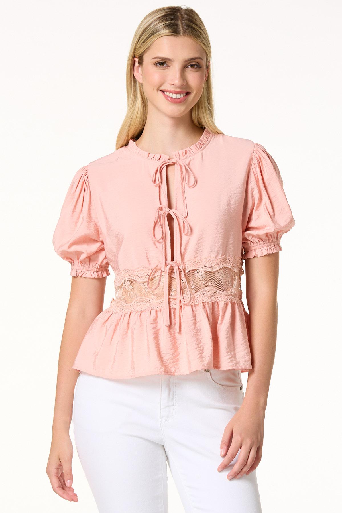 Cato Fashions | Cato Lace Inset Tie Front Top
