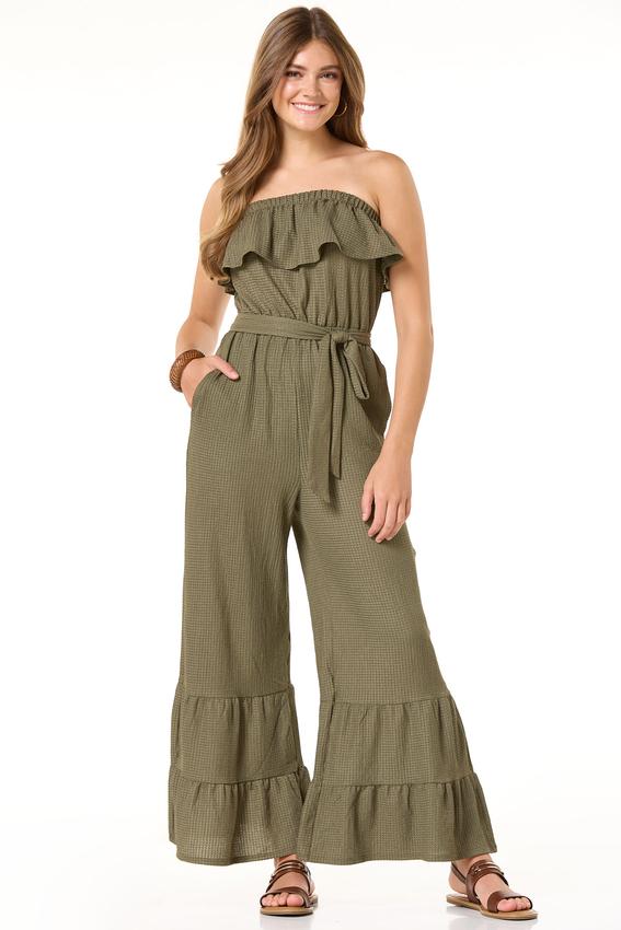 Petite Flounced Tie Waist Jumpsuit