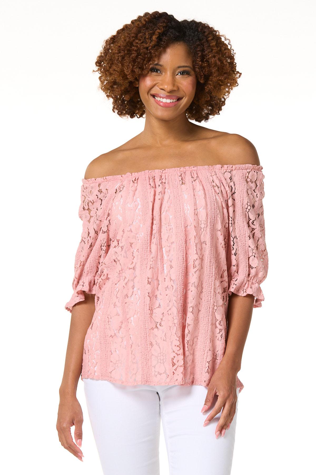 Cato Fashions | Cato Pink Lace Off Shoulder Top