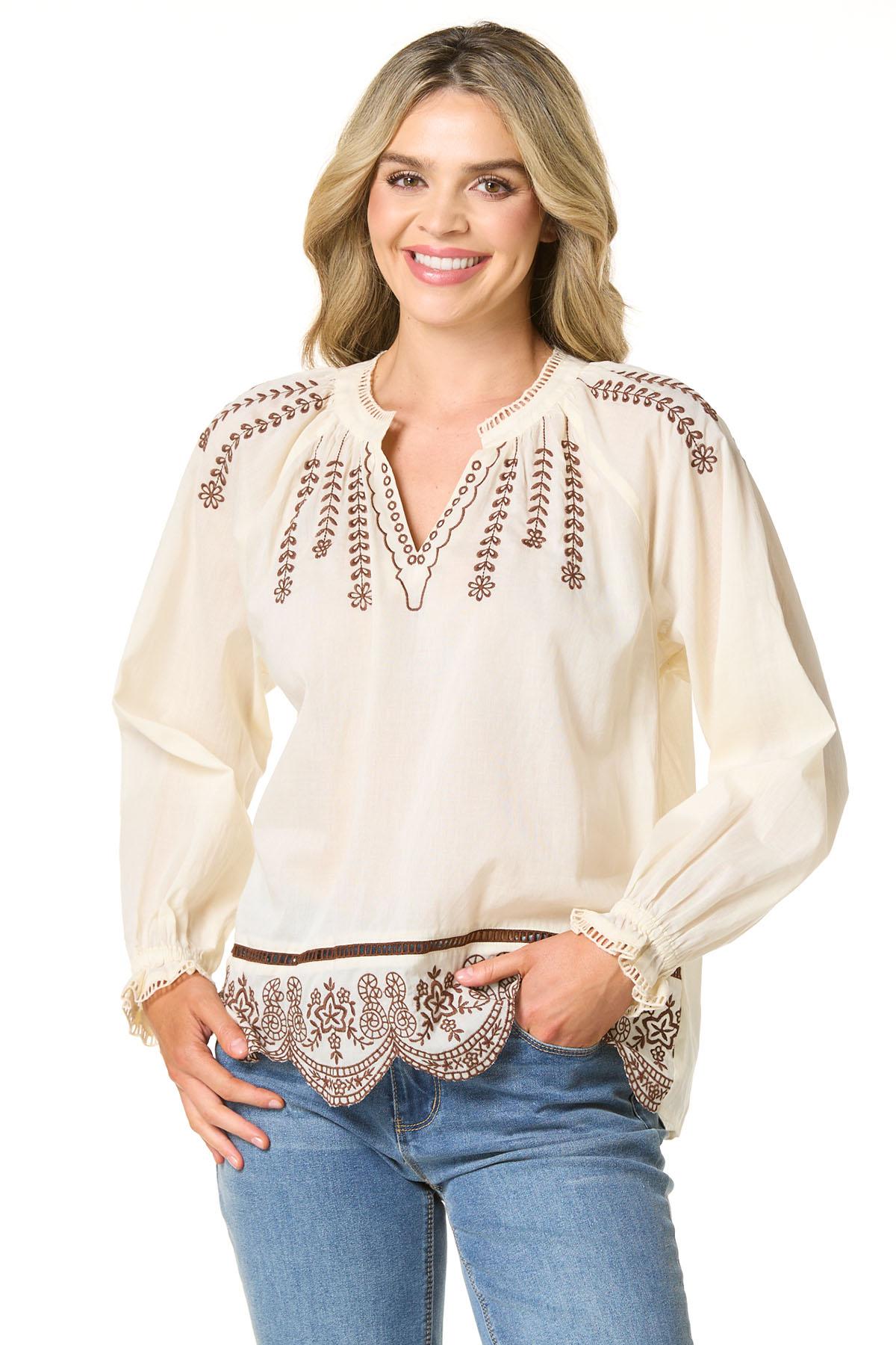 Cato Fashions | Cato Embroidered Scalloped Hem Top
