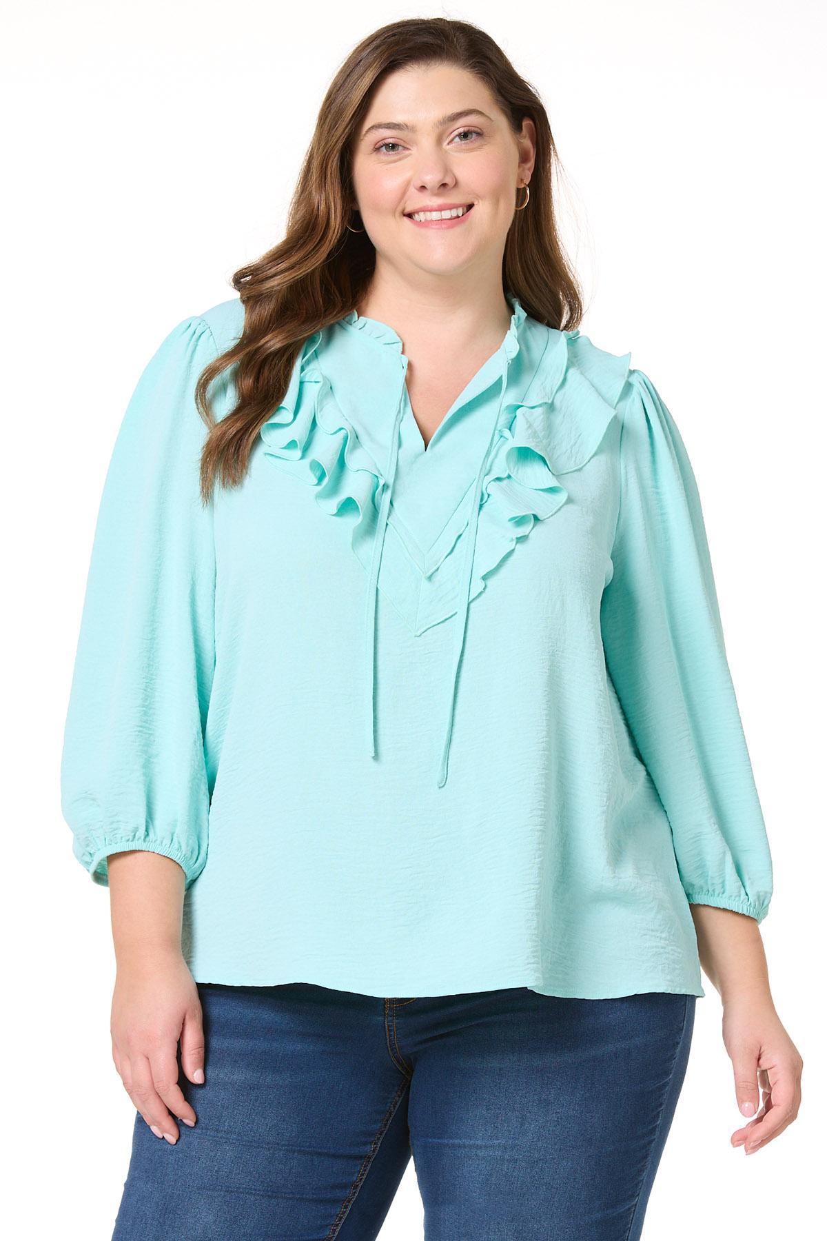 Cato Fashions | Cato Plus Size Double Ruffled Tie Front Top