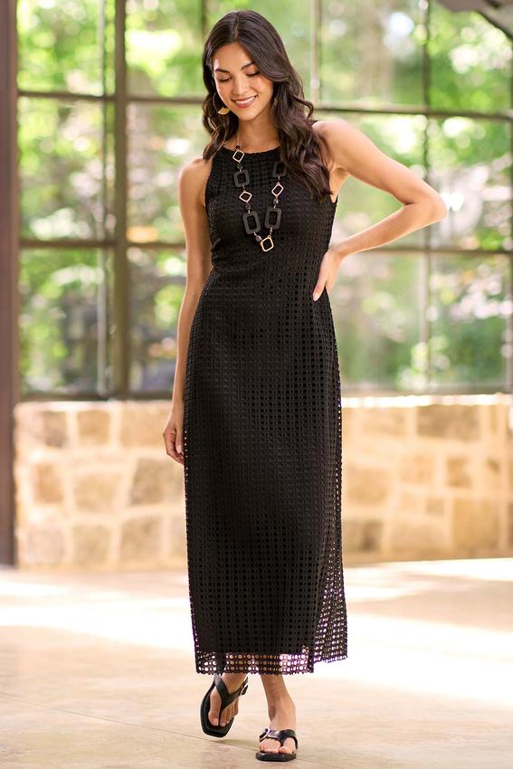 black laser cut out dress Laser Cut Midi Dress with Off-shoulder Drape Black / 8