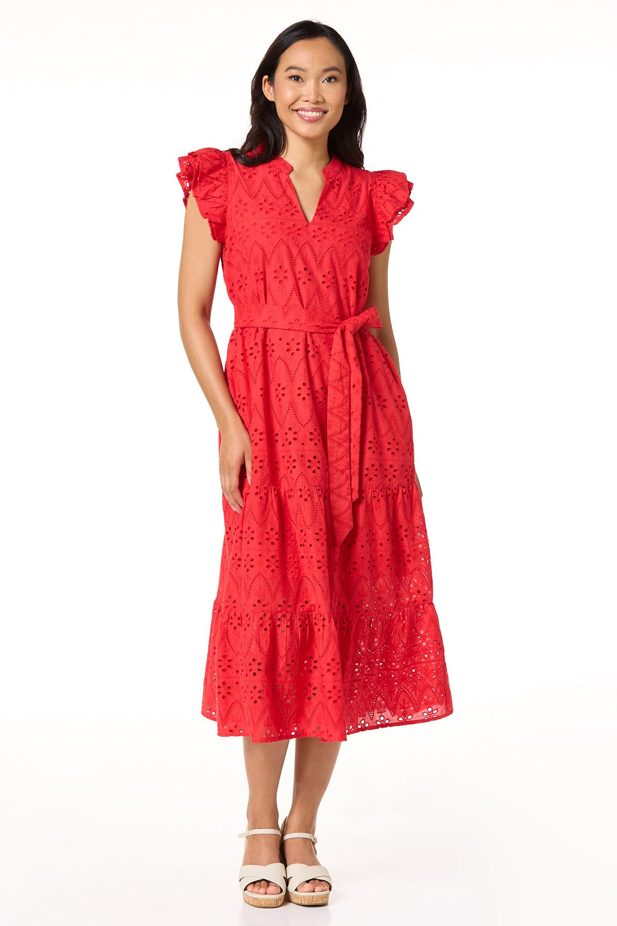 Cato Fashions | Cato Red Eyelet Dress Cato Fashions | Cato Red Eyelet Dress