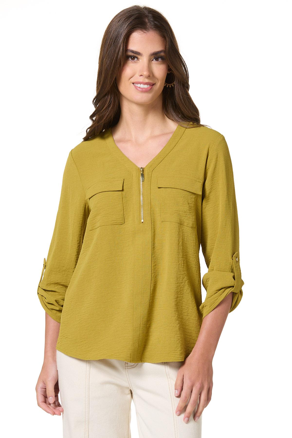 Cato Fashions | Cato Solid Color Airflow Zip Front Top