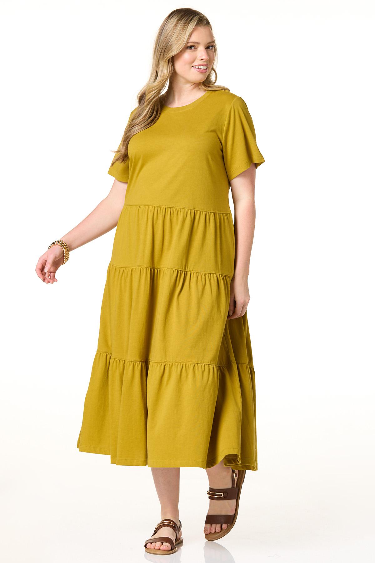 Cato Fashions | Cato Plus Size Olive Tiered Midi Dress