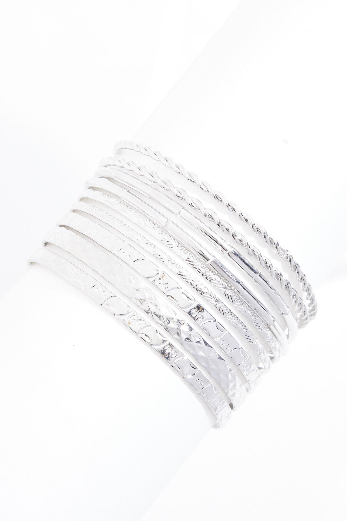 アクセサリー KETO silver bangle Cato Fashions | Cato XL Textured Silver Bangle Bracelet Set