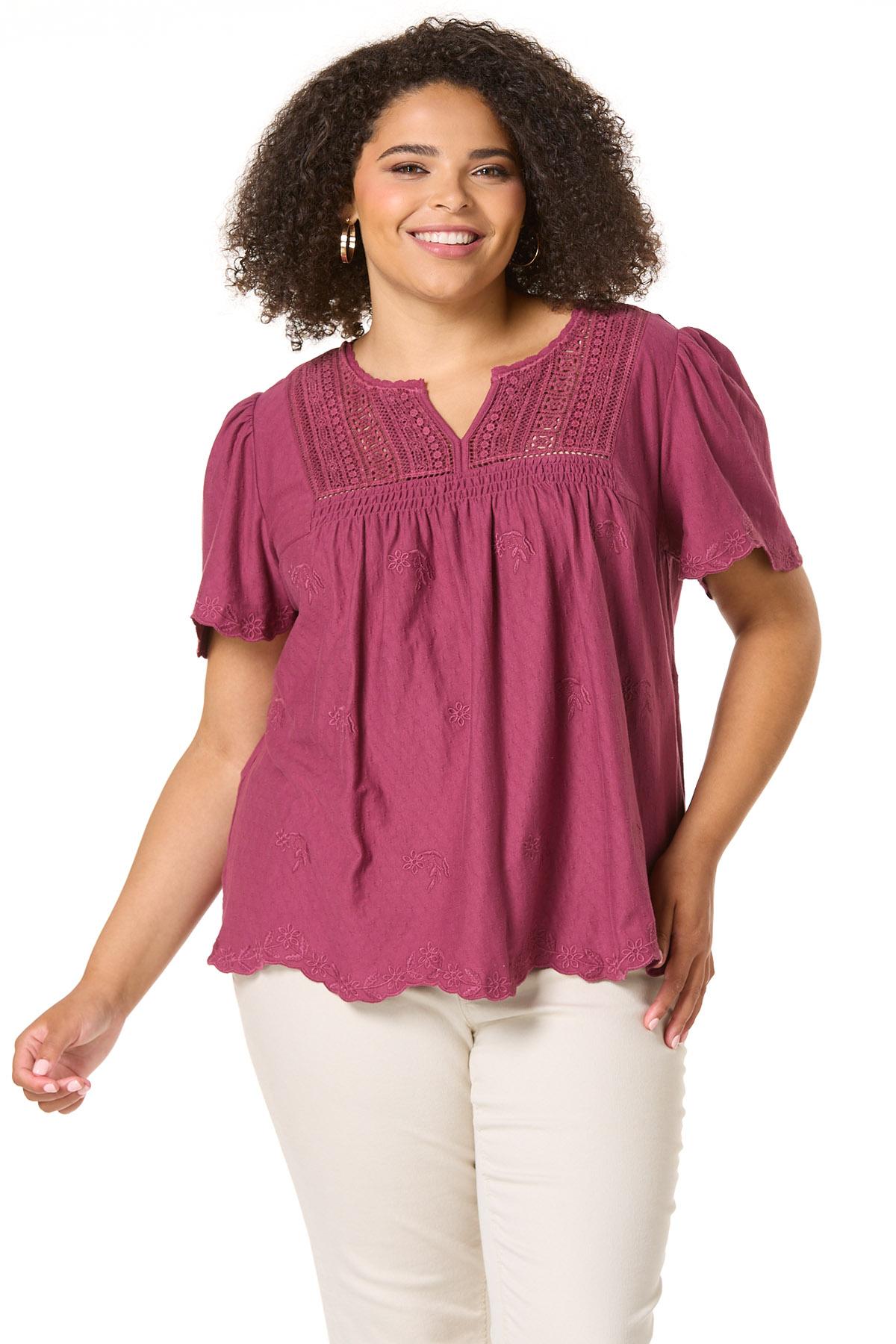 Cato Fashions | Cato Plus Size Embroidered Burgundy Top
