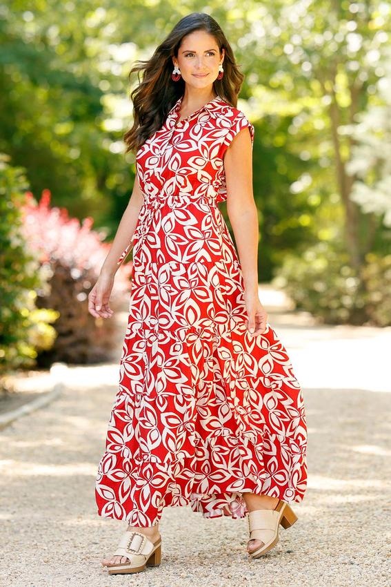 cato dresses Brown puffy sleeves midi dress-CATO XL / Brown The Cato Dress is made from a floral printed crepe de chine Cato Fashions | Cato Plus