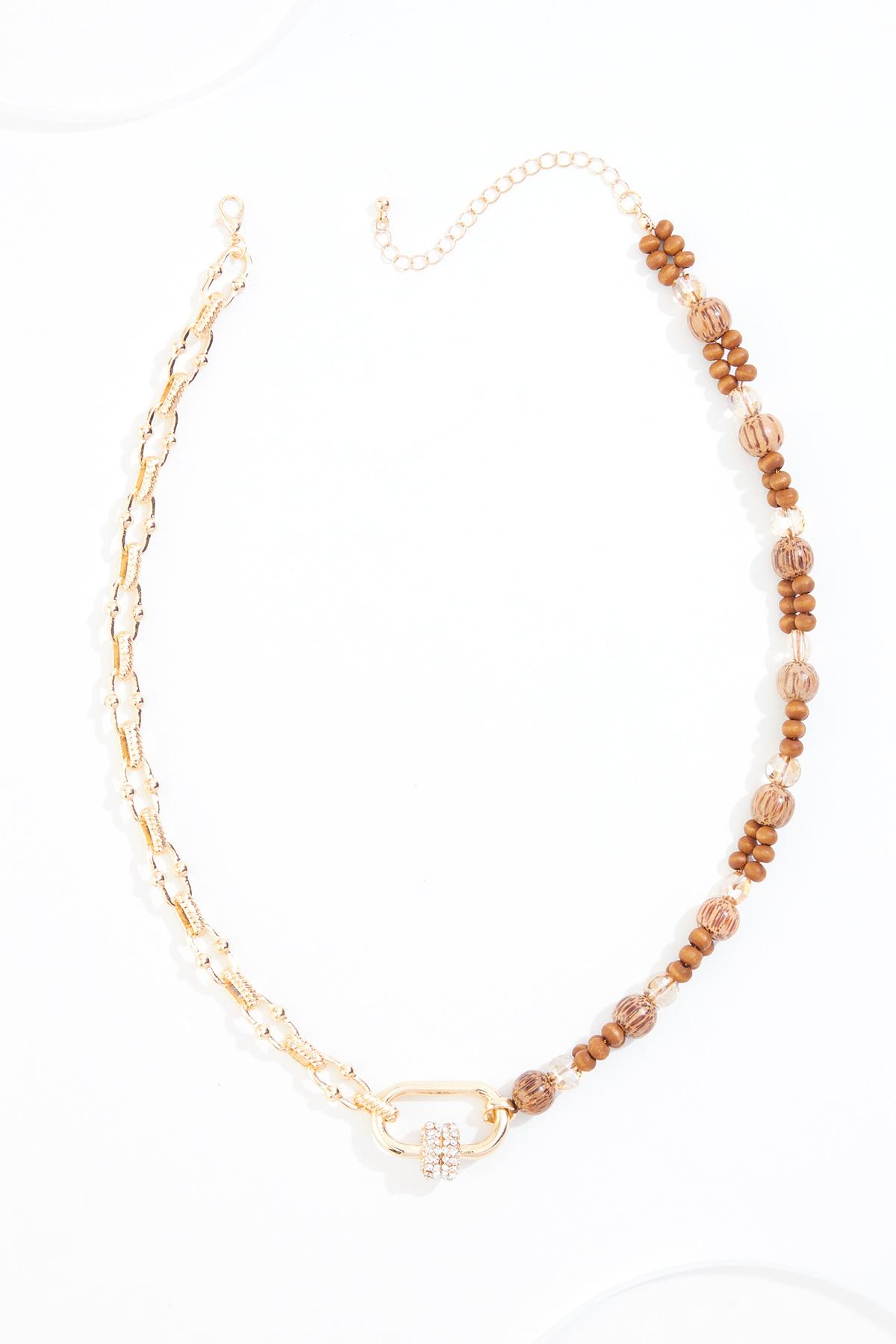 Cato Fashions | Cato Half Wood Chain Carabiner Necklace