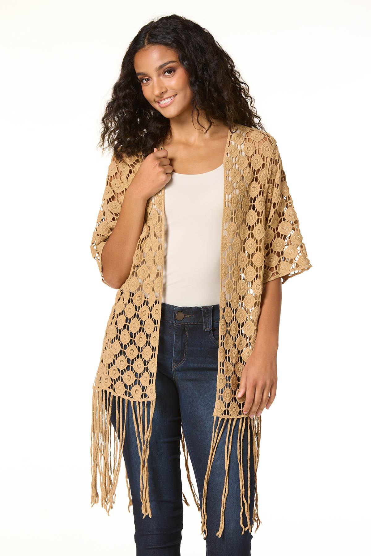 Cato Fashions | Cato Crochet Fringe Trim Cardigan