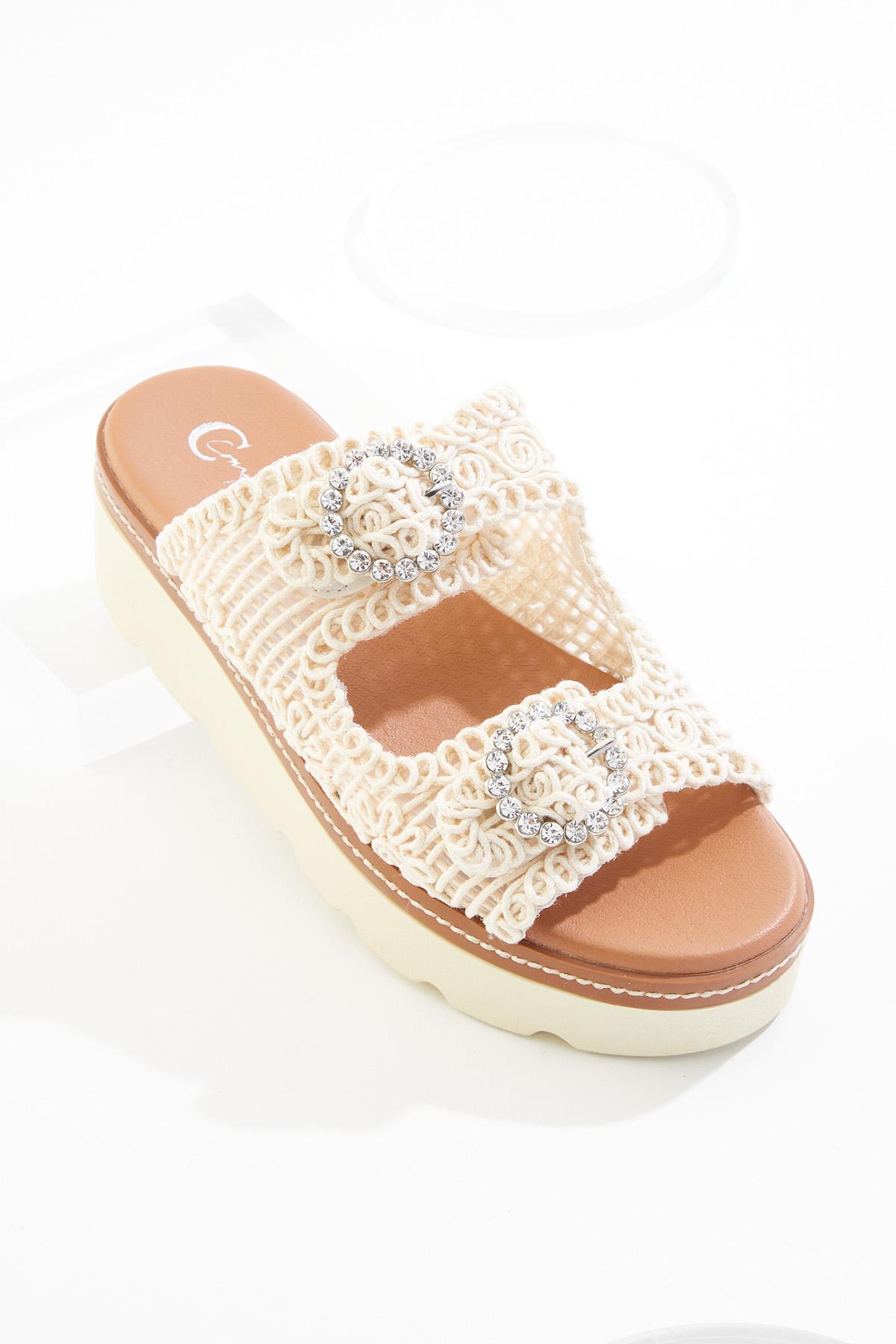 Cato Fashions | Cato Crochet Rhinestone Buckle Platform Sandals Cato Fashions | Cato Crochet Rhinestone Buckle Platform Sandals