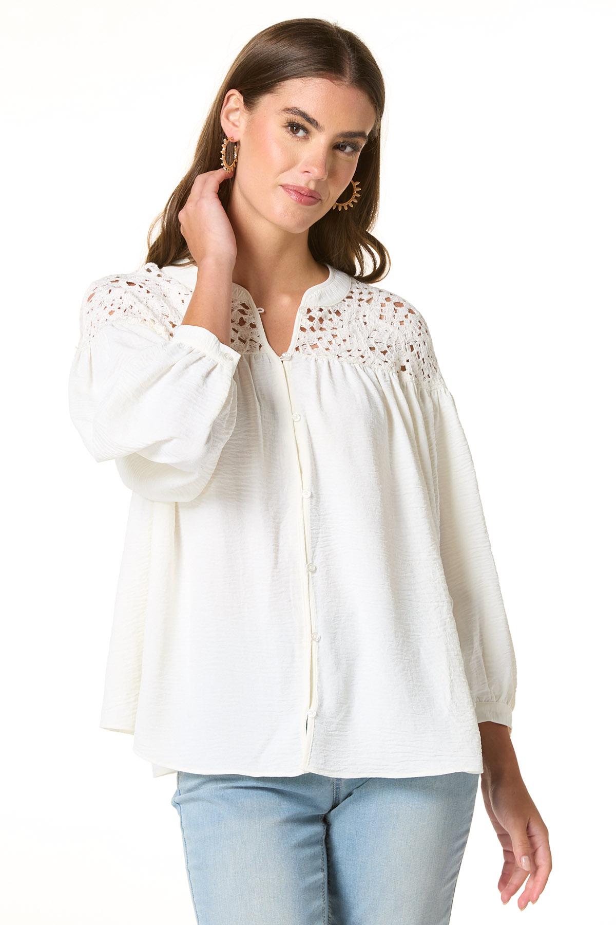 Cato Fashions | Cato White Crochet Yoke Top