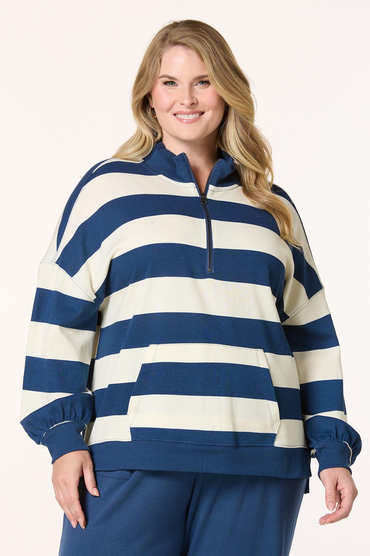 Cato Fashions | Cato Plus Size Stripe Zip Front Rugby