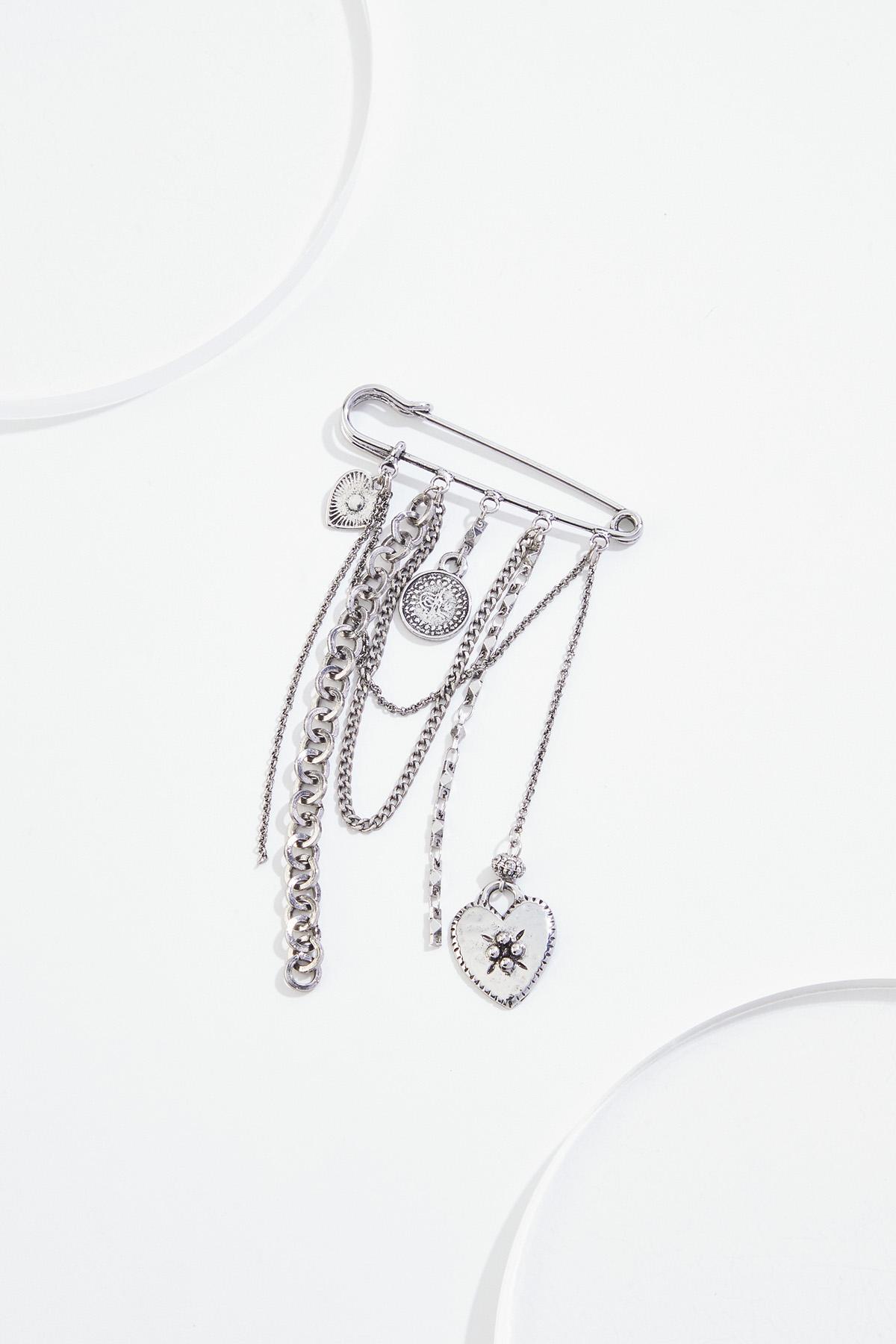 brooch silver safety chain