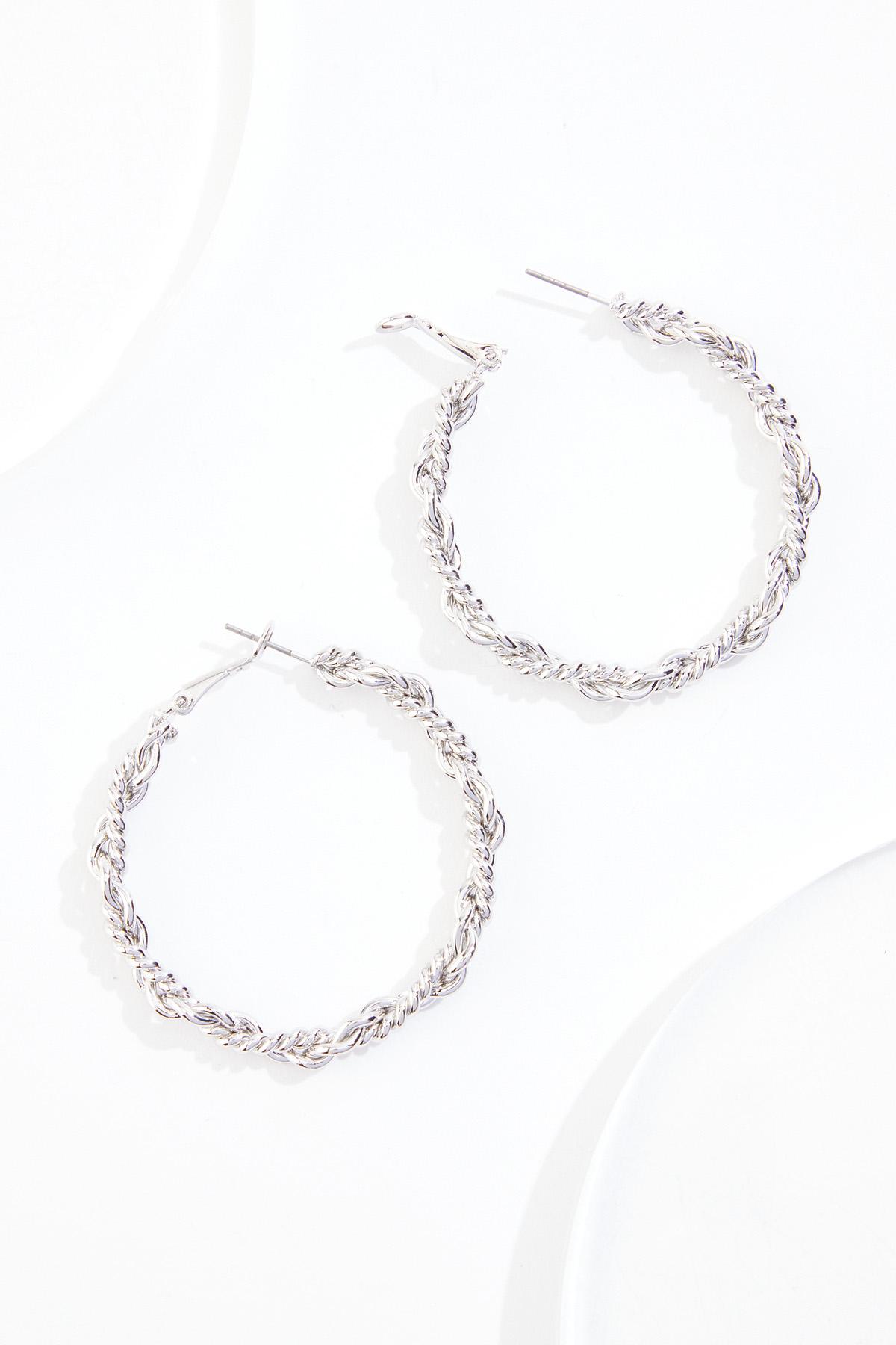 Cato Fashions | Cato Twisted Chain Silver Hoop Earrings