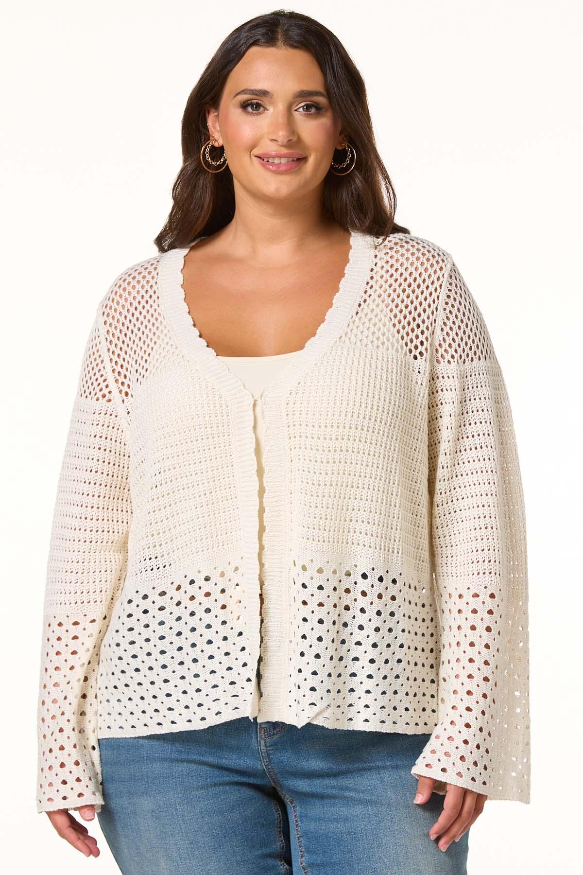 Cato Fashions | Cato Plus Size Ivory Pointelle Cardigan