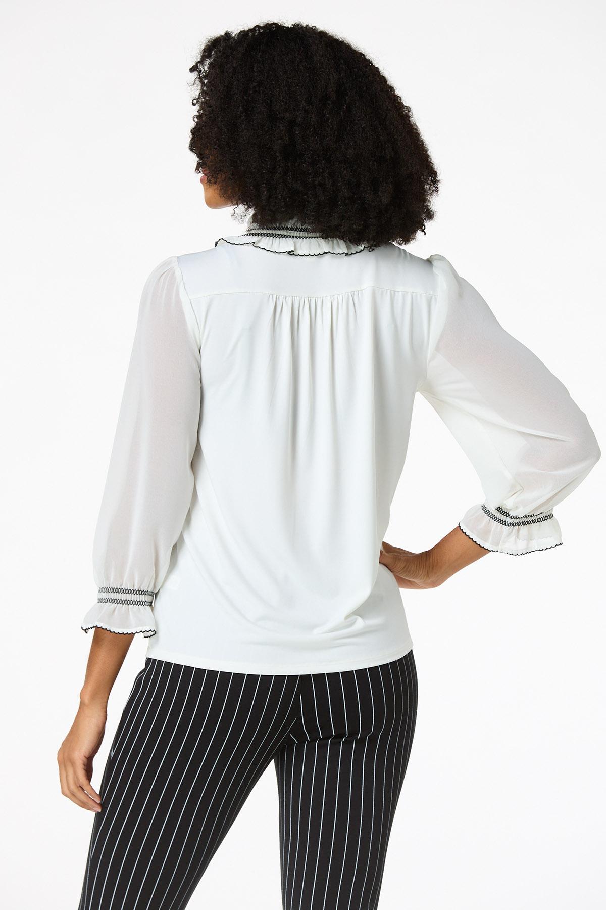 Cato Fashions | Cato Contrast Stitch Ruffled Top Cato Fashions | Cato Contrast Stitch Ruffled Top