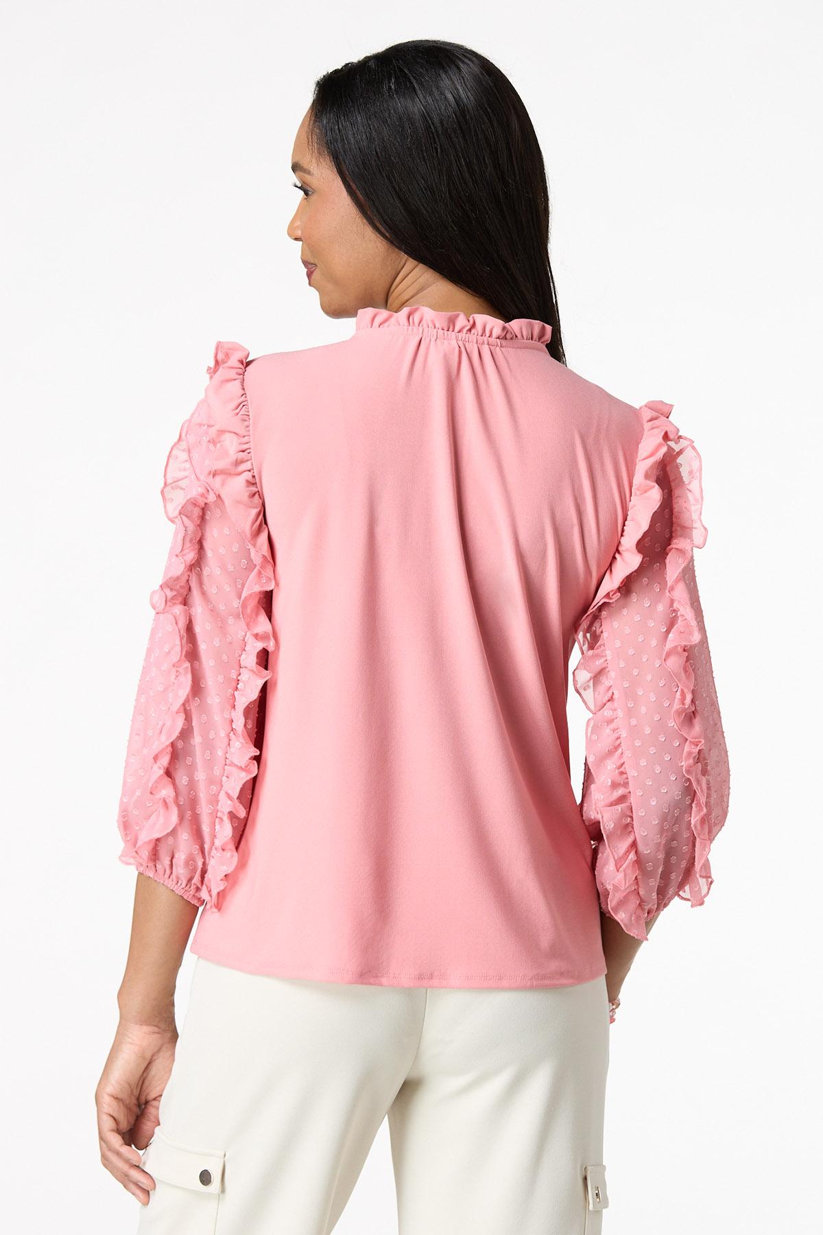 Cato Fashions | Cato Ruffled Clip Dot Sleeve Top
