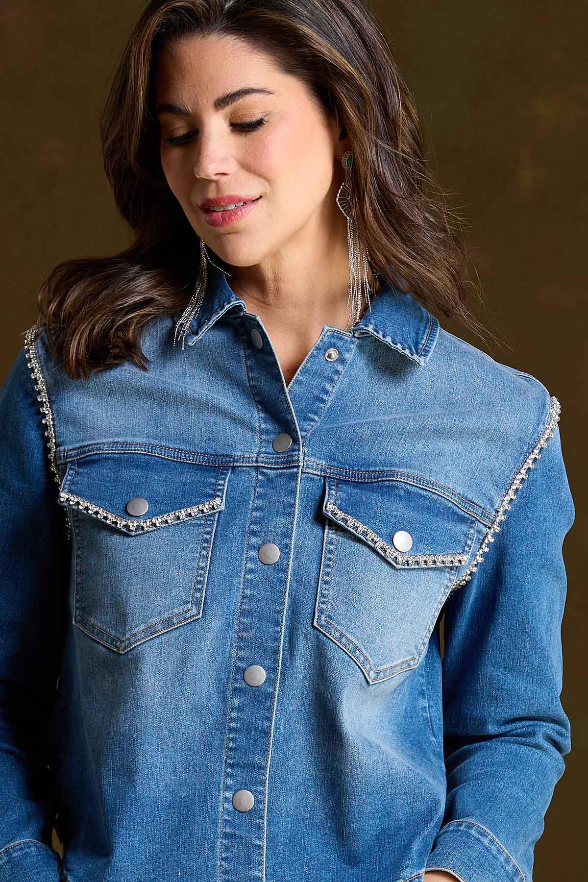  Cato Fashions | Cato Rhinestone Trim Denim Jacket