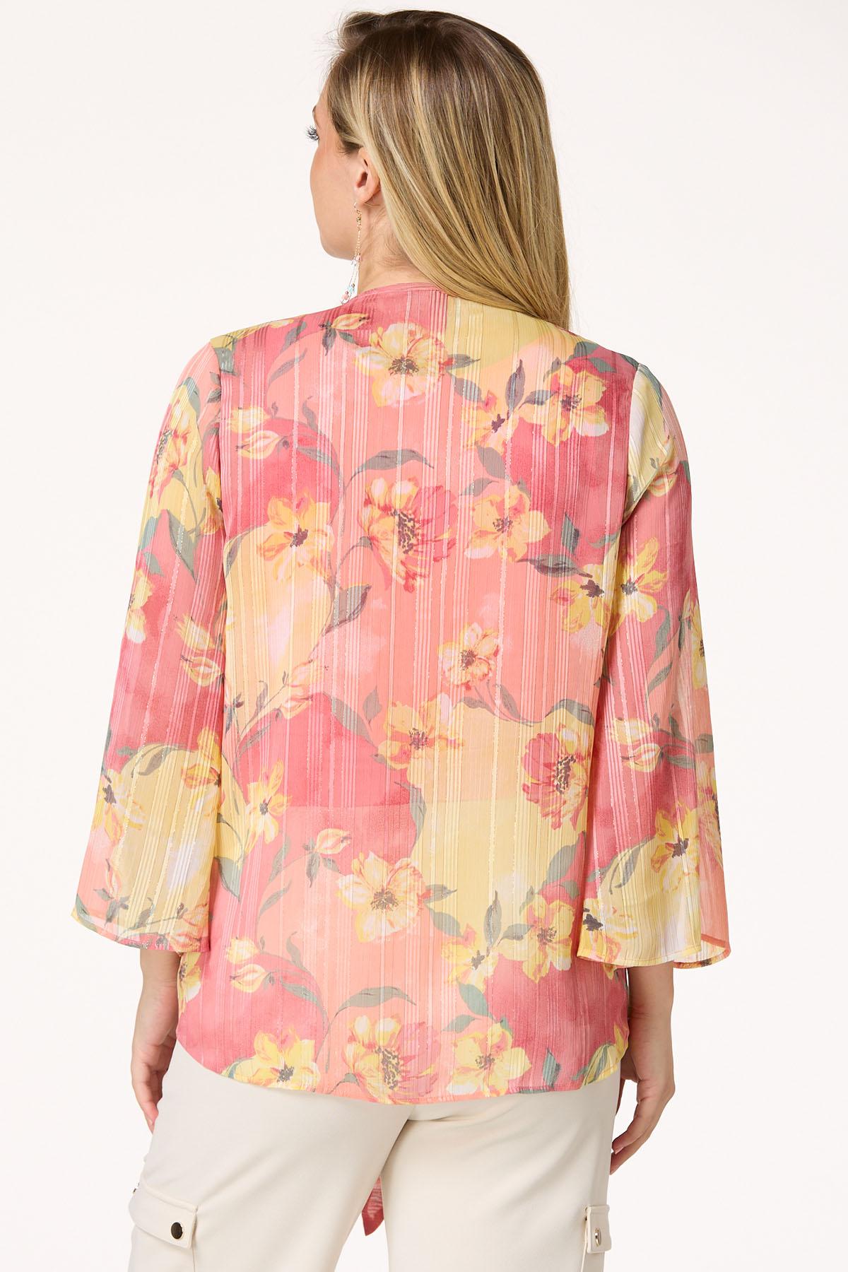  Cato Fashions | Cato Floral Shadow Stripe Kimono