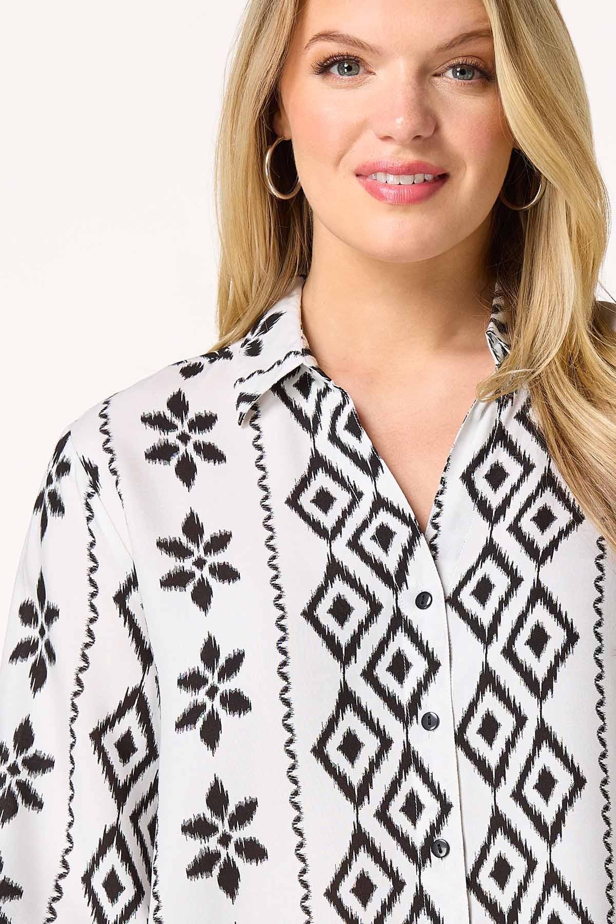 Cato Fashions | Cato Black White Border Print Top