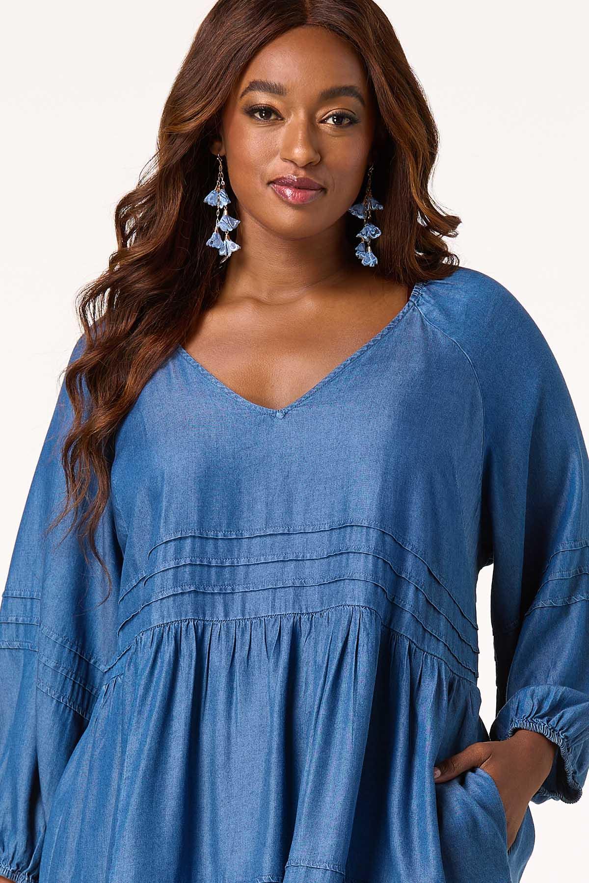  Cato Fashions | Cato Plus Size Chambray Pintuck Swing Dress