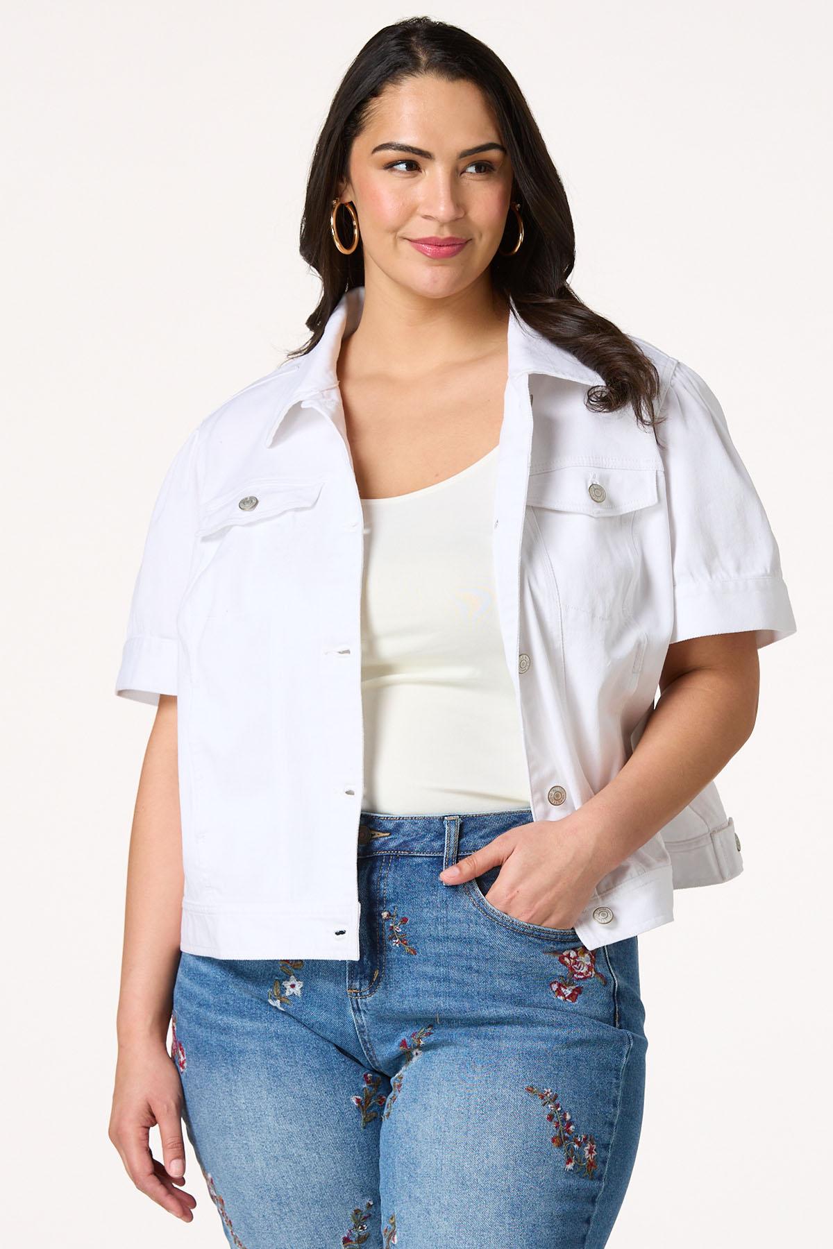 Cato Fashions | Cato Plus Size White Denim Short Sleeve Jacket