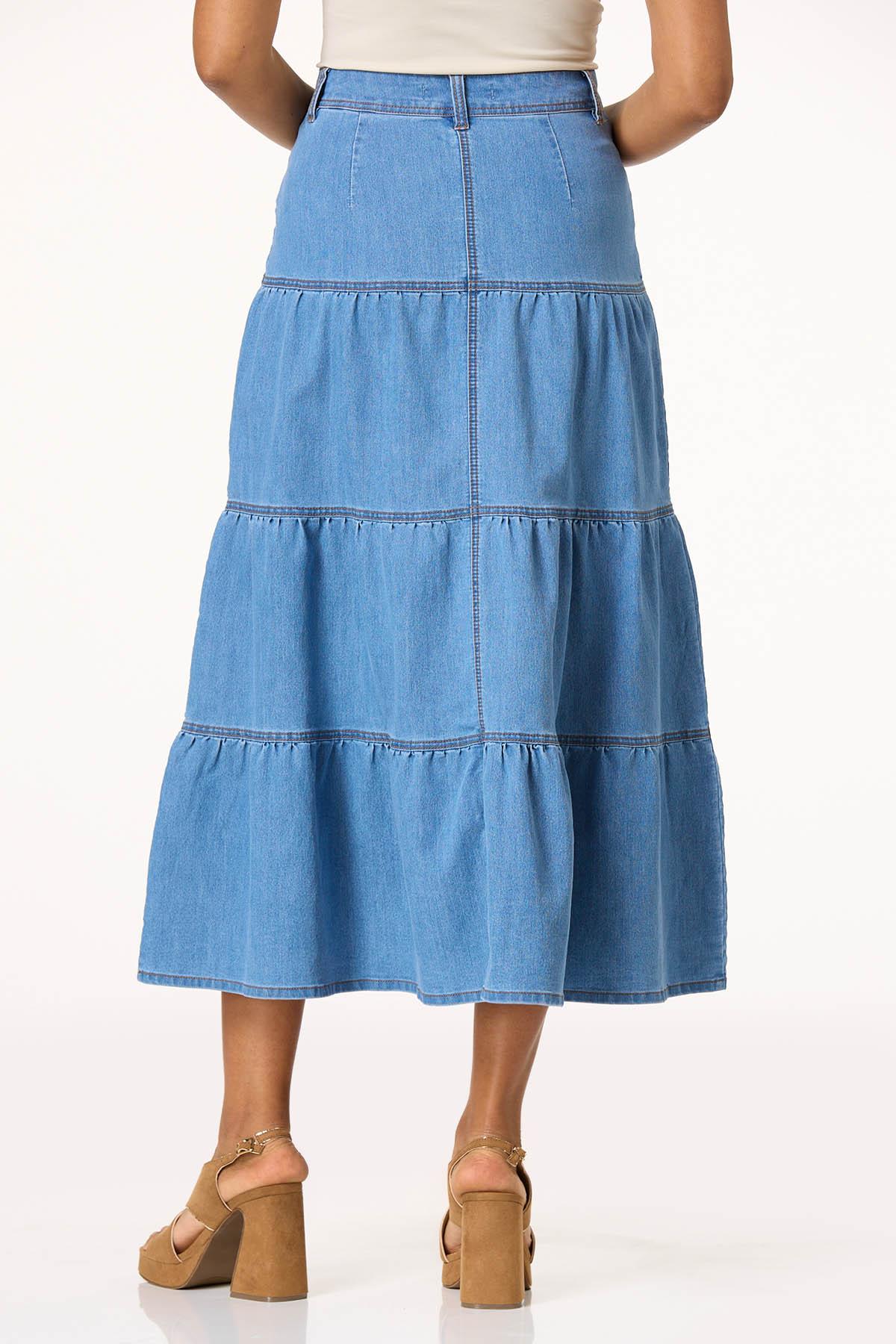 スカート Tiered Cut-off Denim Skirt Denim Tiered Button Up Maxi Skirt – Hippie Vibe Tribe