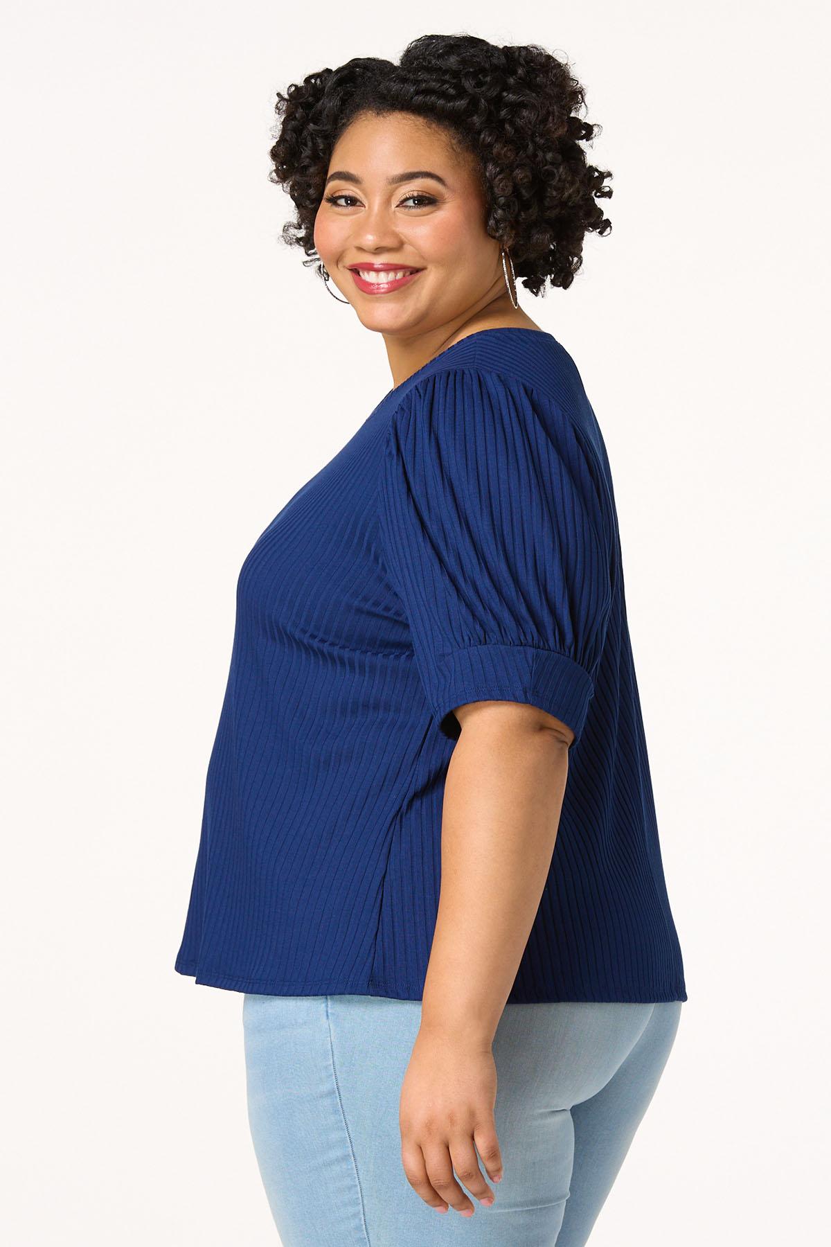  Cato Fashions | Cato Plus Size Ribbed Puff Sleeve Top