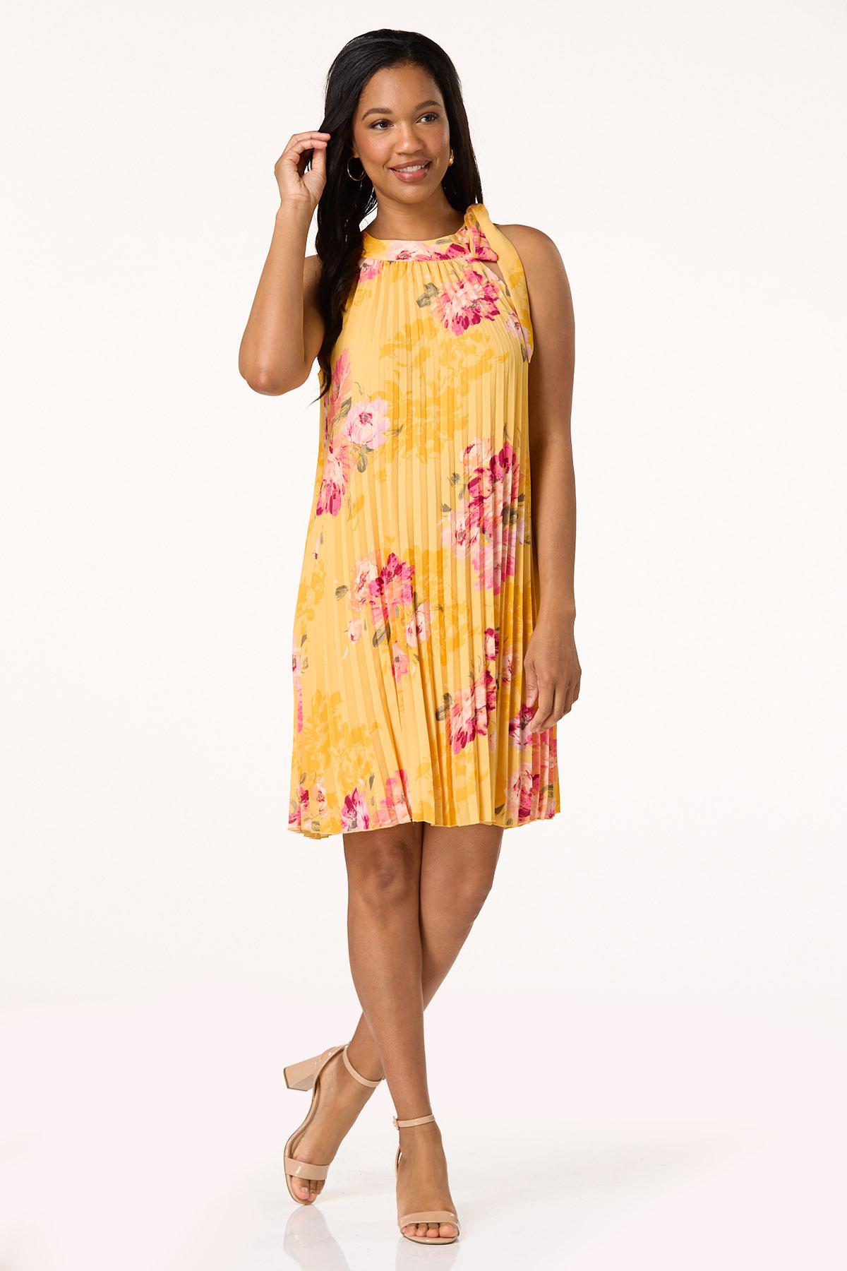  Cato Fashions | Cato Pleated Floral Tie Neck Dress