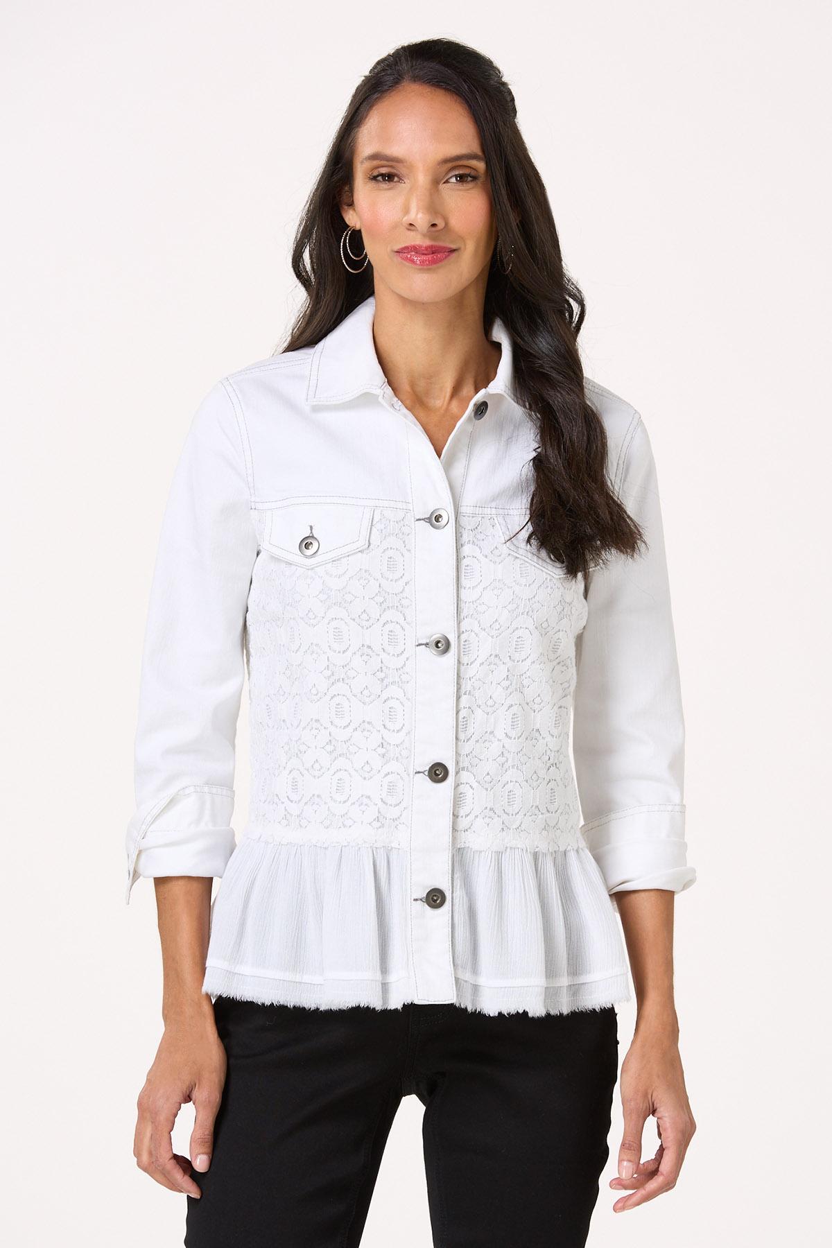 Cato Fashions | Cato Lacey Flounced Hem Denim Jacket
